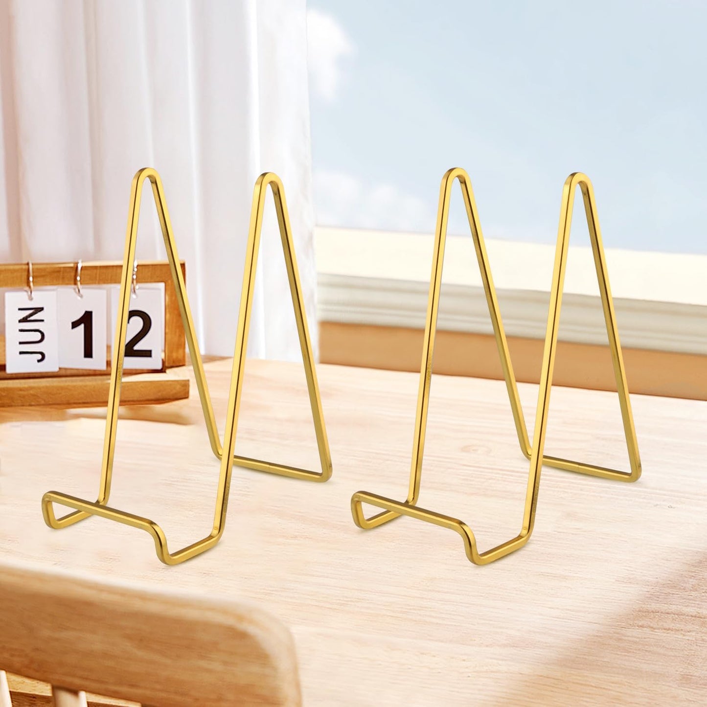 4 Pcs 6 inch Picture Stands Metal Plate Holder Frame Display Stand Photo for Picture Decorative Plate Book Art Decor - Gold