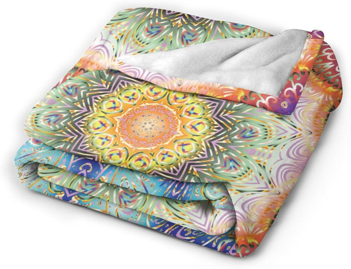Mandala Peacock Feather Print Bed Blanket Ultra Soft Throw Blanket All Season Warm Light Weight Cozy Plush Blankets for Home Bedroom Sofa Chair Travel, 50"X60"