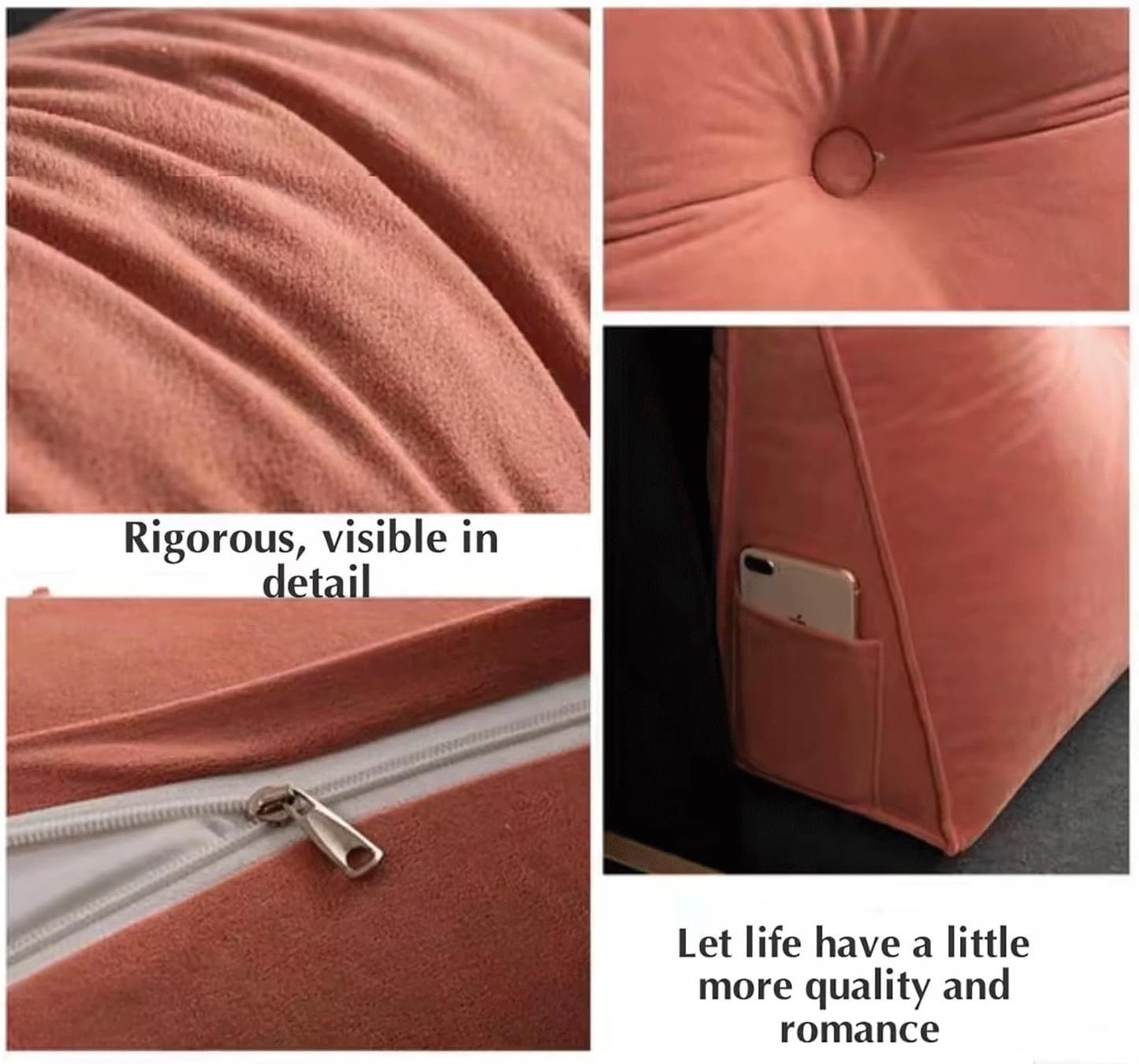 Large Bolster Triangular Wedge Body Positioners Support Reading Backrest Pillow for Headboard for Day Bed Bunk Bed with Removable Cover(Size:200x50x20cm,Color:Bean Paste Color)