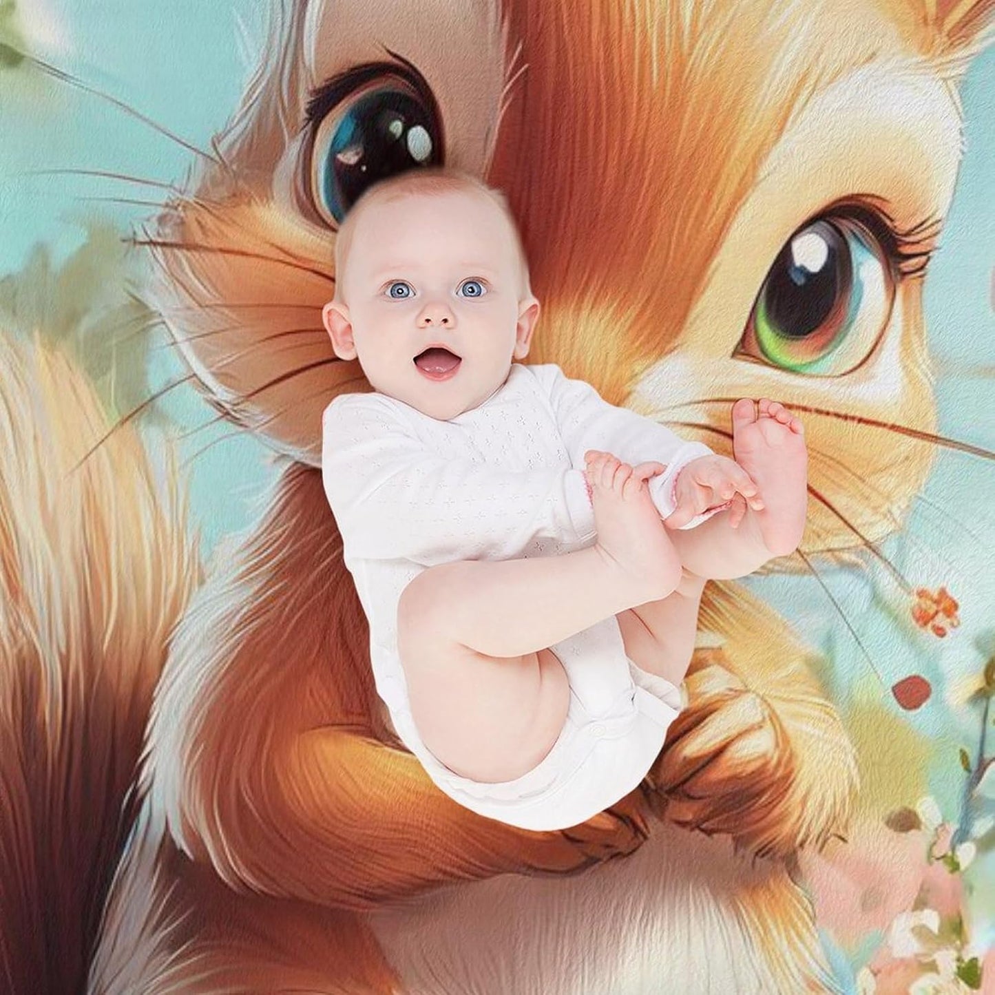 Cute Squirrel with Flowers Throw Blanket for Couch Bed Plush Cozy Fuzzy Flannel Blanket for All Season 60"x80"