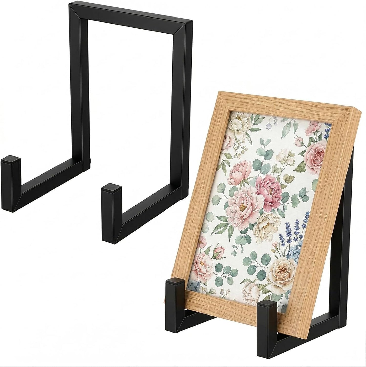 2 Pack 8 Inch Metal Plate Stands for Display Large Frame Holder Stand for Vinyl Records, Pictures, Books, Platters, Artworks, Black Industrial Tabletop Easels