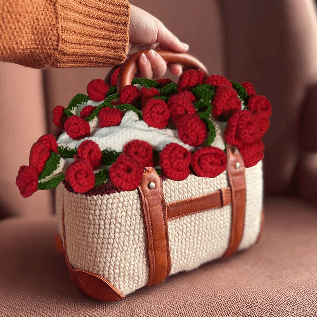 Handmade Crochet Flower Bouquet Blanket - 43.31" Soft Lightweight Round Throw, Romantic Knitted Home Decor, Great Gift for Women, Birthday, Valentine's Day, Christmas