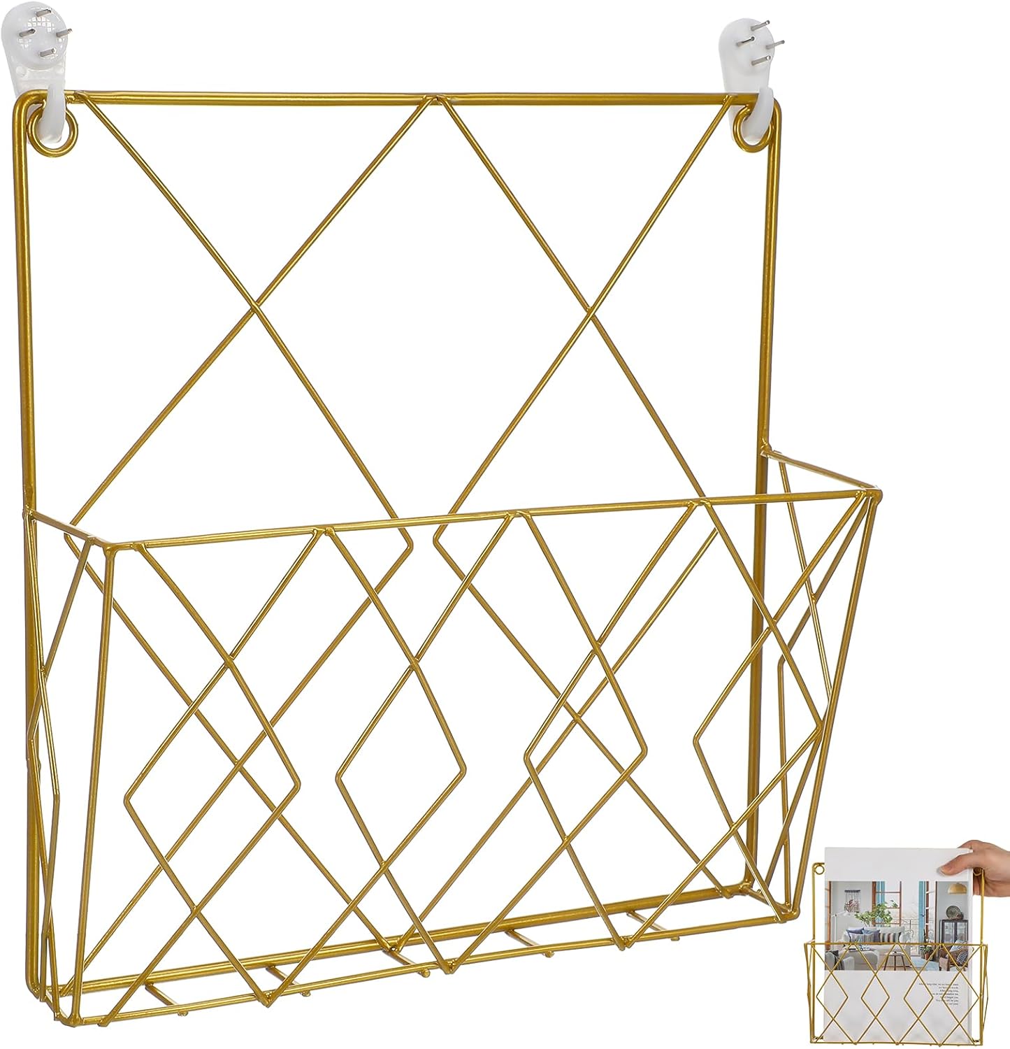 Milisten Wall Mounted Magazine Holder Rack, Gold Iron Book Display Stand Organizer for Newspapers, Comics, and Bathroom Storage, Space-saving Literature Shelf for Home and Office