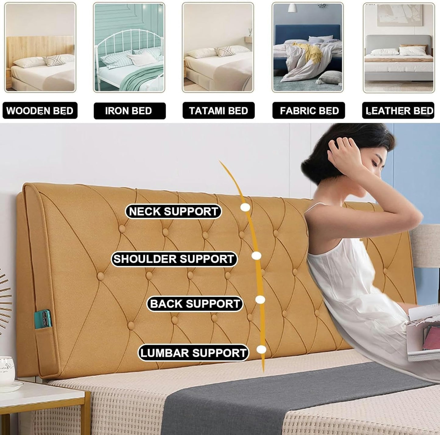 AMNOOL Rectangle Headboard Cushion Reading Pillow,Faux Leather Headboard Pillow Large Backrest,Solid Color Bed Rest Upholstered Daybed Bunk Bed Dorm Bolster