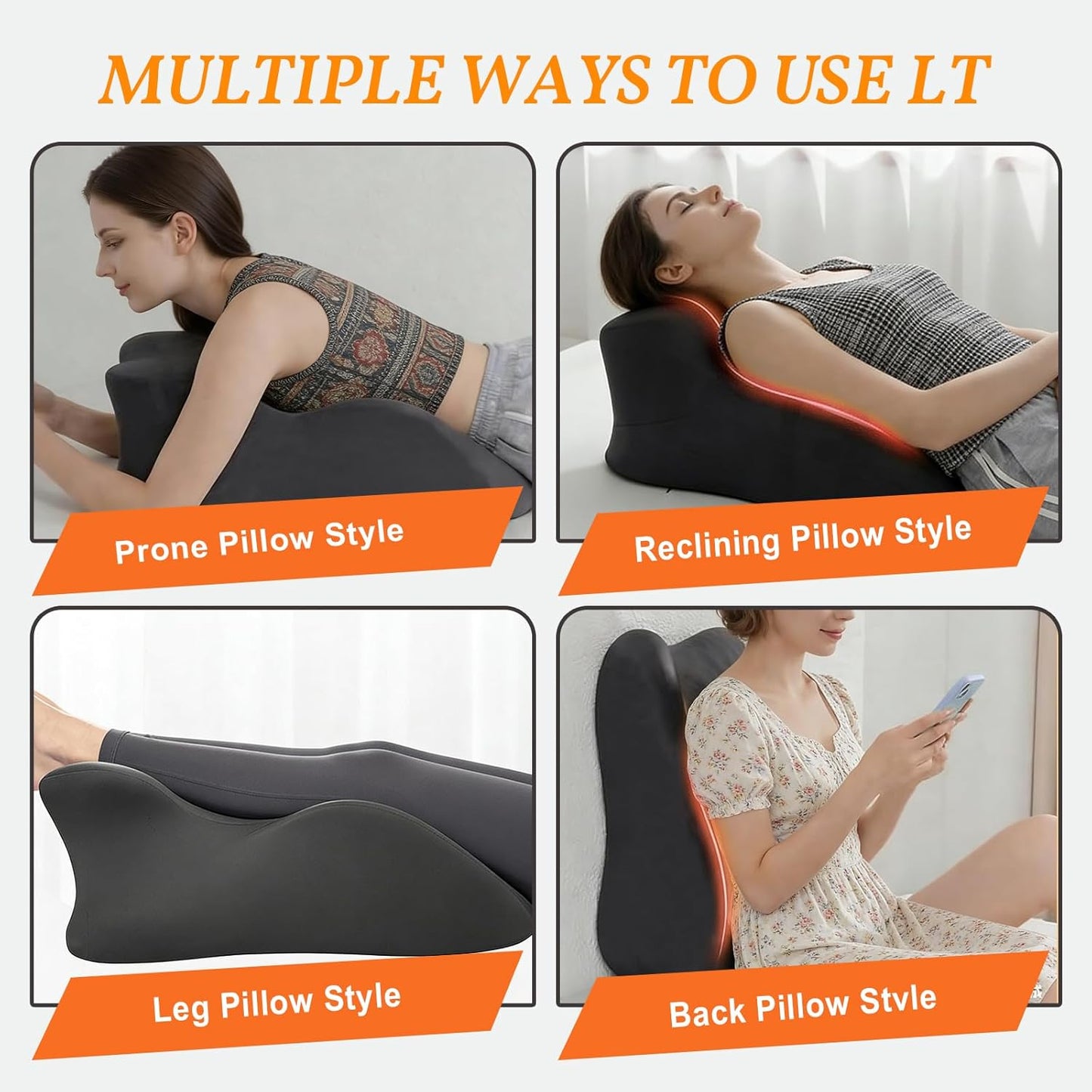 Large Size Memory Foam Ergonomic Pillow – Prone Support Orthopedic Pillow for Sleeping, Reading & Back Relief with Removable Cover Body Pillow Suppurt Weights Over 260 Pounds