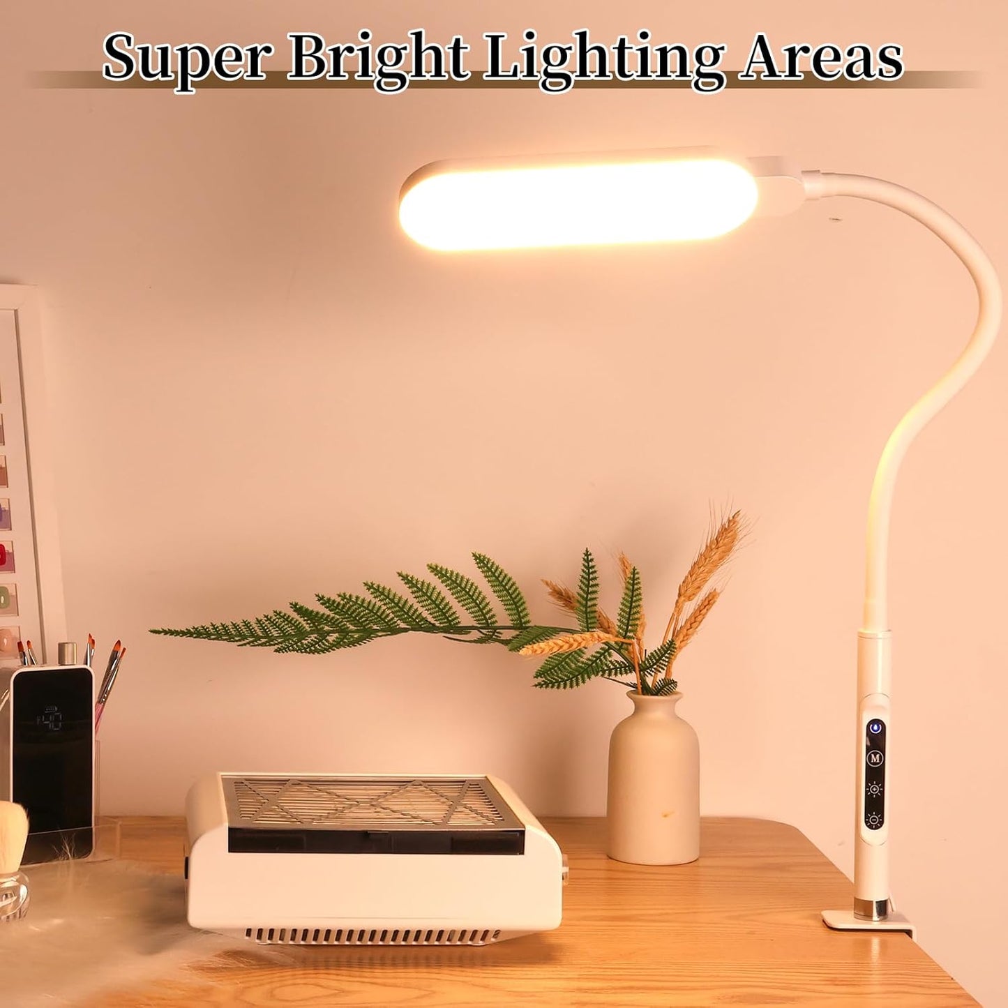 BQAN LED Desk Lamp with Clamp, 15W Eye-Caring Clip on Light, Adjustable Gooseneck Desk Lamps for Home Office with 5 Modes & 9 Brightness Levels for Reading, Studying, Nail Art, and Work (White)