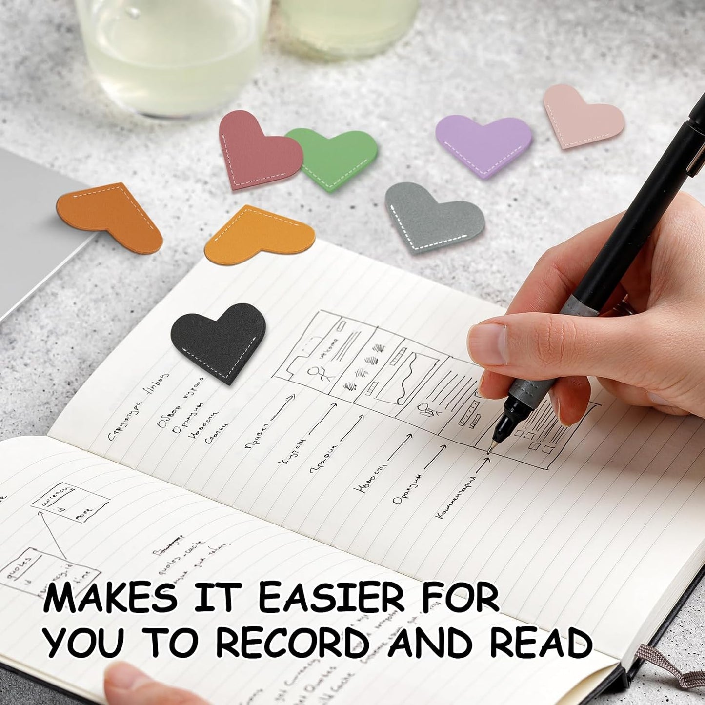 8 Pcs Leather Heart Bookmarks, UPABLUNSO Cute Heart Bookmark Corner Page Book Marks, Book Accessories for Women, Kids, Teachers, Reading Lovers, Cute Handmade Reading Gifts