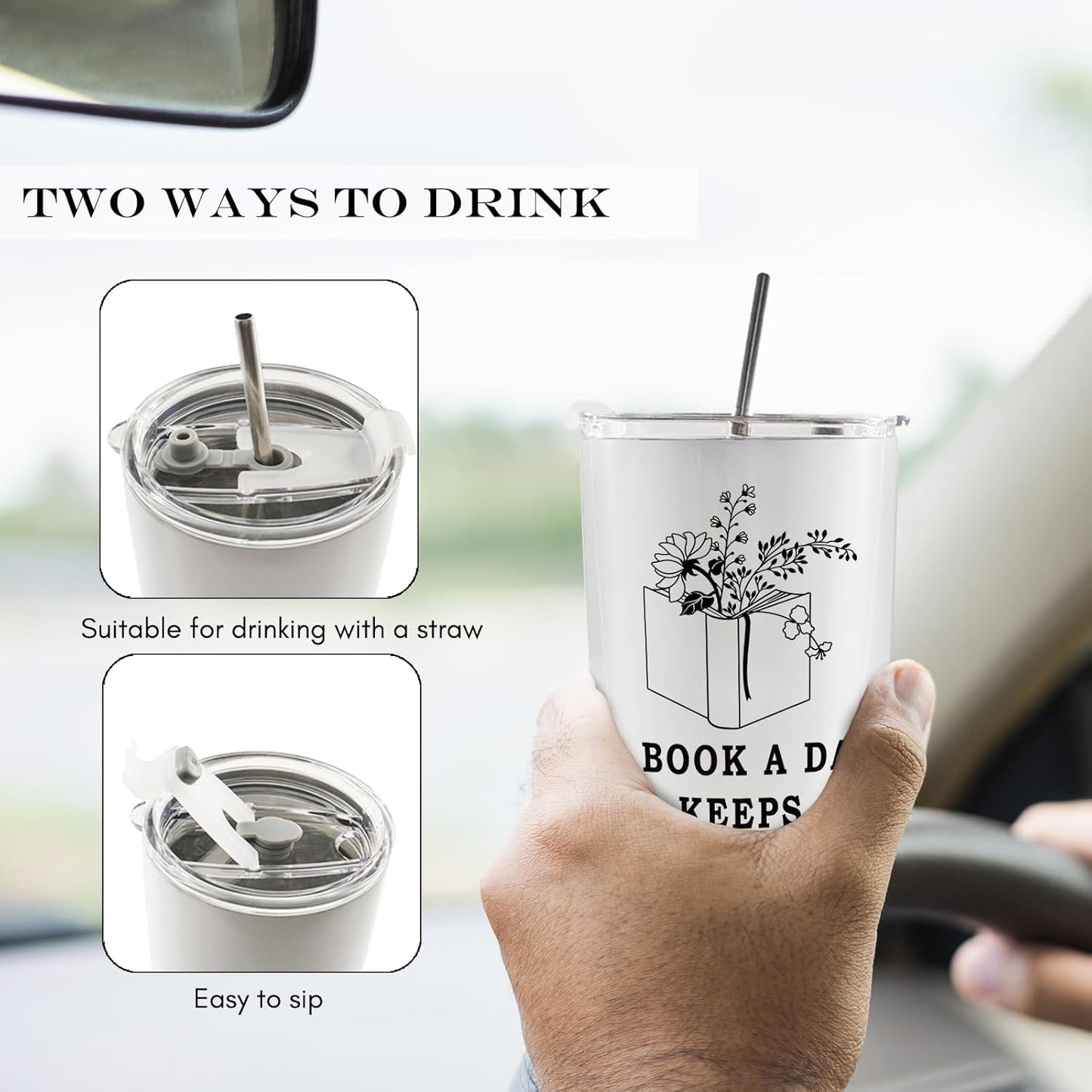 Reading Book 20oz Travel Coffee Mug Tumbler, Book Club Gifts for Readers Book Lovers Women, Bookworm Bookish Gifts, A Book a Day Water Stainless Steel Tumbler with Lid and Straw