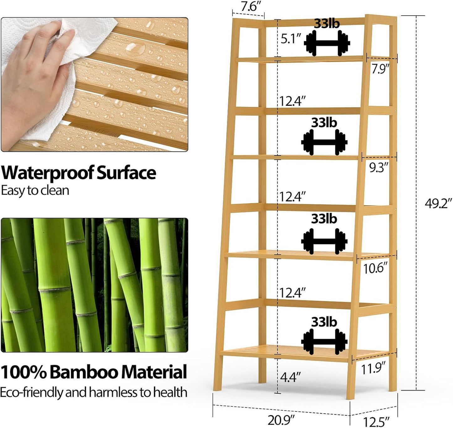 Bamboo Bookshelf, 4-Tier Ladder Shelf Freestanding Space Saver Open Bookcase Book Shelf, Bamboo Storage Shelving Unit Flower Plant Stand for Living Room, Bathroom, Home Office, Natural