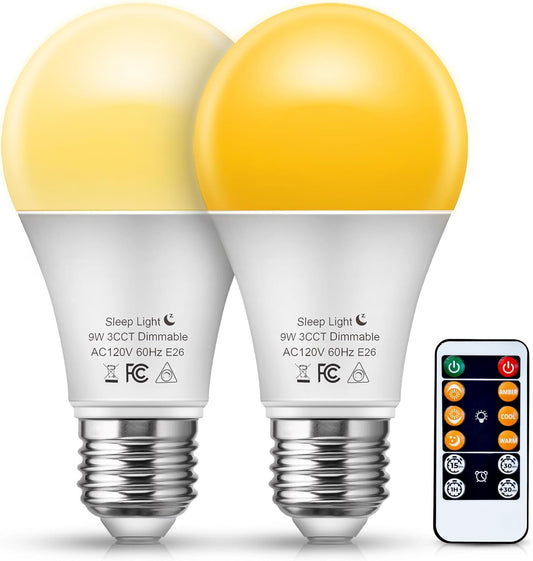JandCase A19 LED light Bulbs with Remote Control, 3 Color Temperature Light Bulb(2000K/2700K/5000K), E26 Base Light Bulb with Dimmable and Timer Function,2 Pack Light Bulb for Home Decor Bedroom