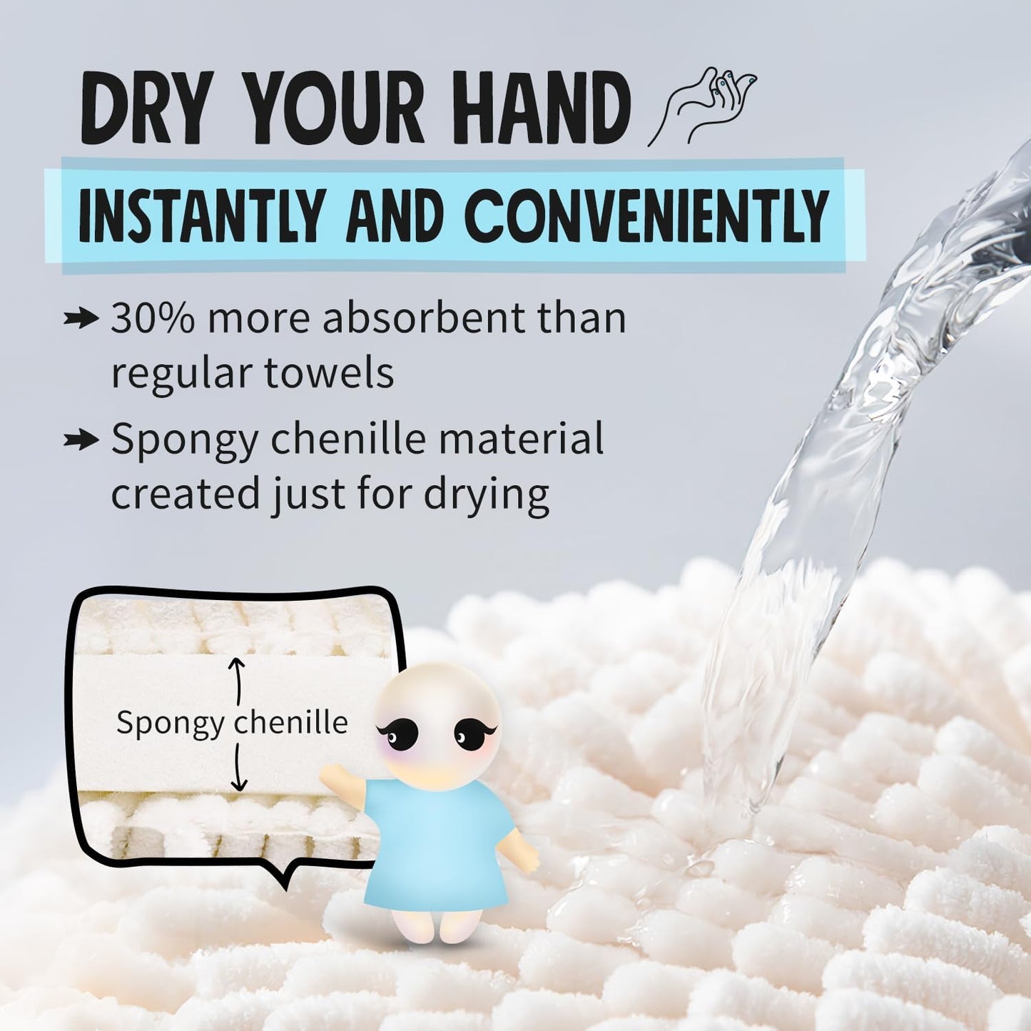 Sophie & Panda Fuzzy Ball Towel (Set of 2) White and Gray - Dry Your Hand Instantly conveniently with This Creative Bath Towel Set Decorative Towels for Bathroom (Pack of 2)