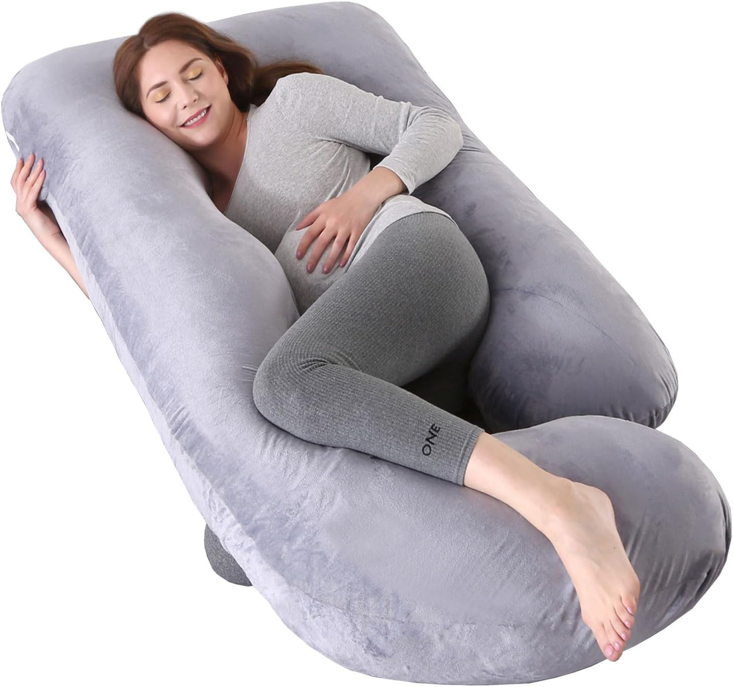 U-Shaped Full Body Pillow for Adults, Maternity Pregnancy Pillow with Washable Velvet Cover, Ergonomic Support for Back, Belly & Hips, Comfort for Expecting Mothers & Side Sleepers