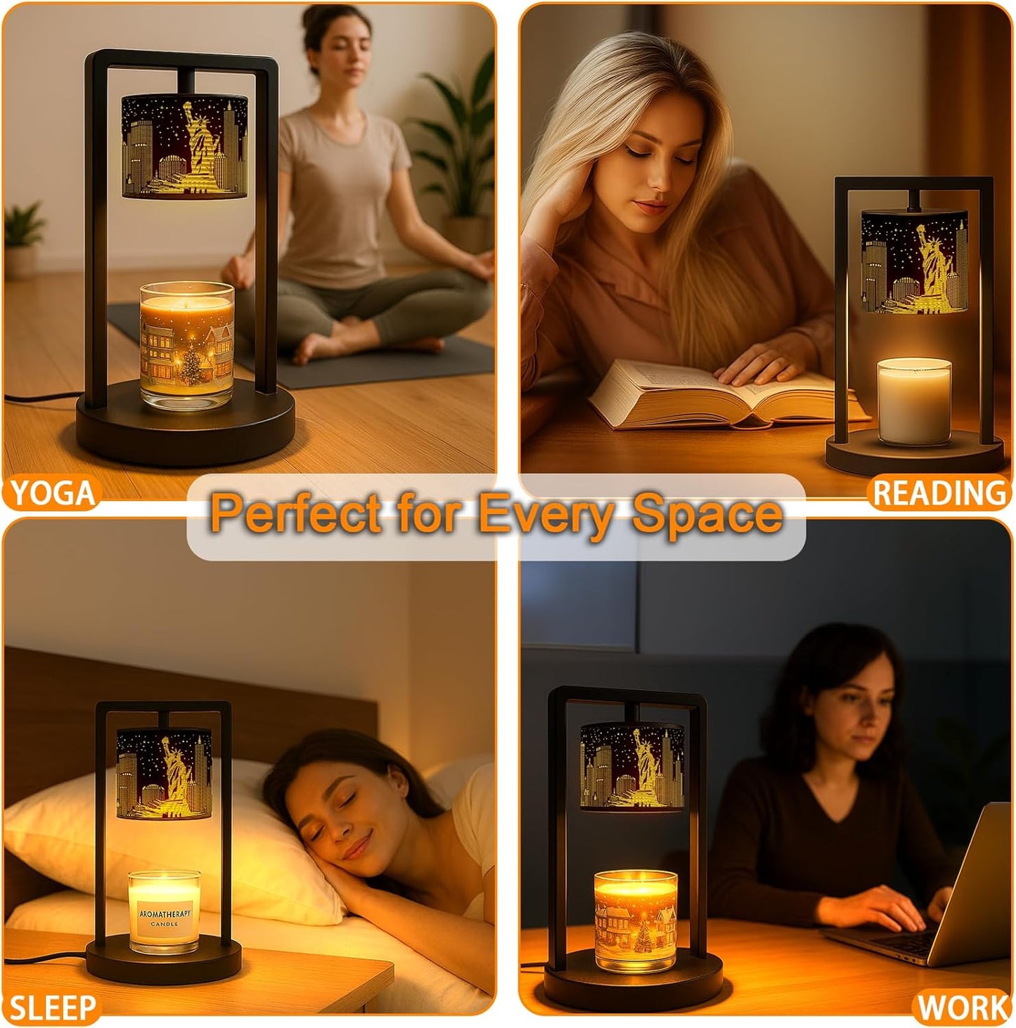 NYC Candle Warmer Lamp - Wax Melter with Timer, Dimmer, Auto Off, Statue of Liberty Decor for Jar Candles, City Skyline Home Decor for Living Room, Bedroom, Housewarming (2 Bulbs Included)
