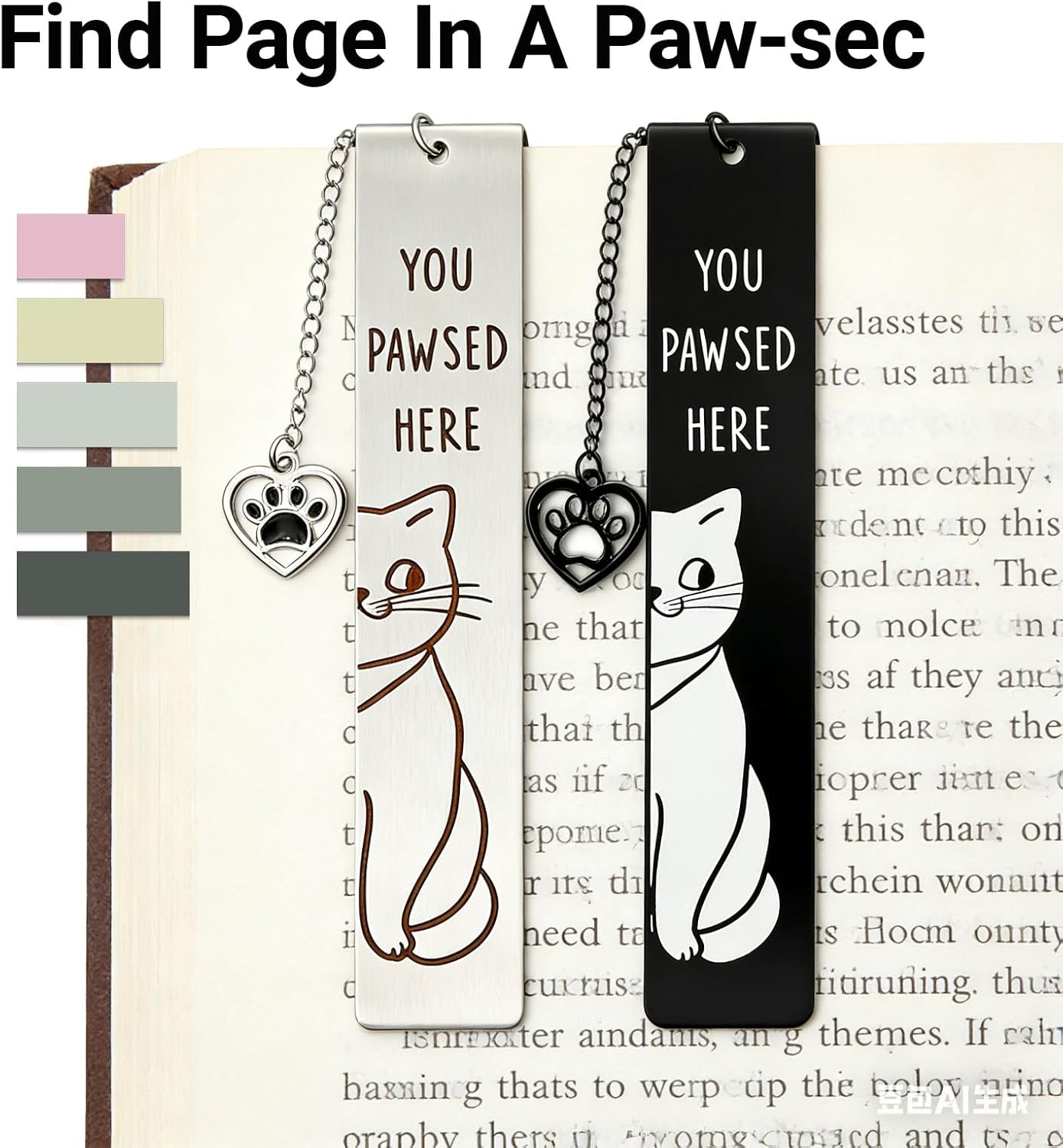 Cat Bookmark Set, Metal Cute Book Page Holder with Thumb Design & Index Tabs, Hands-Free Reading Accessories, Perfect Gift for Book Lovers
