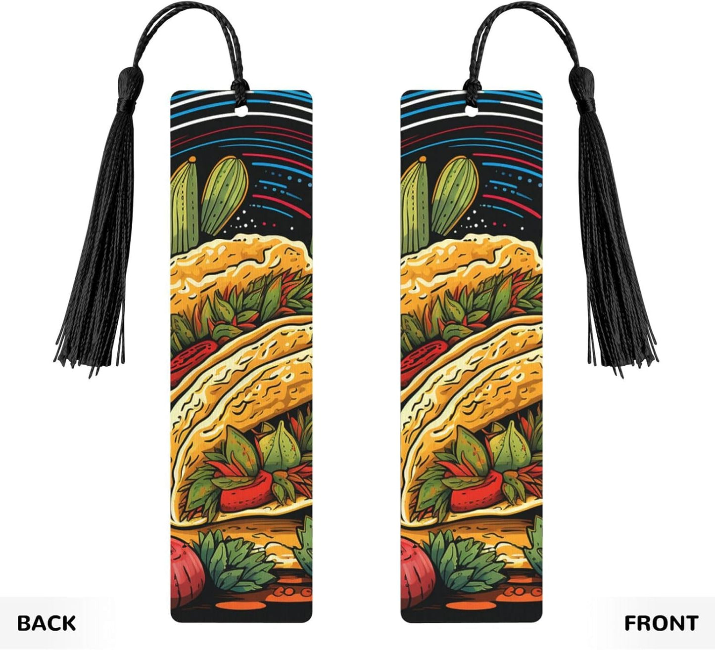 Tacos Bookmarks Gifts for Women Men, Wooden Bookmarks for Book Lovers, Vintage Book Marks Ornaments with Tassel, Unique Personalized Reading Page Markers Black