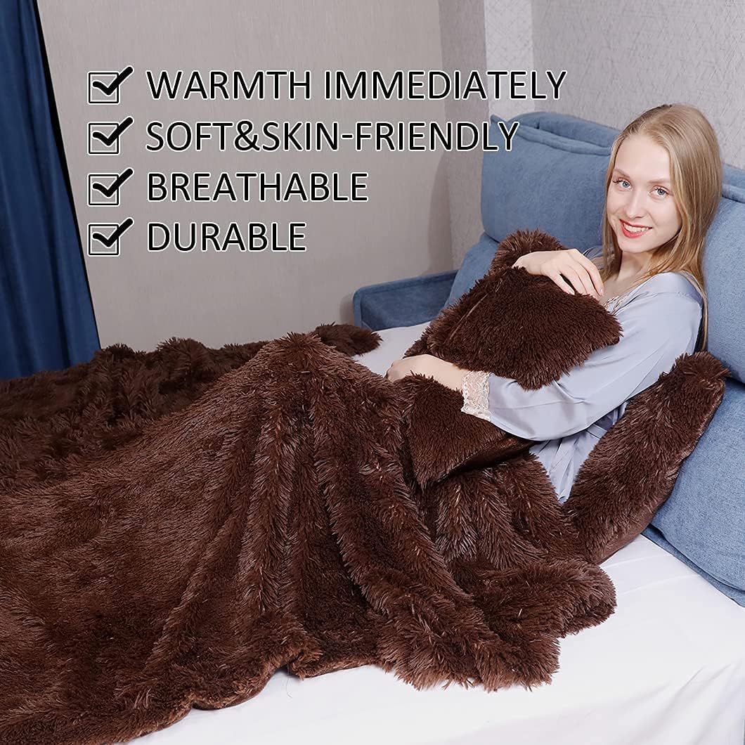 YUSOKI Long Faux Fur Twin Size Blanket,2 Layers,3.4lb for Bed Couch Home Décor Gifts Men (Brown,60" x 80")