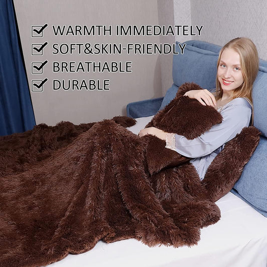 YUSOKI Long Faux Fur Twin Size Blanket,2 Layers,3.4lb for Bed Couch Home Décor Gifts Men (Brown,60" x 80")
