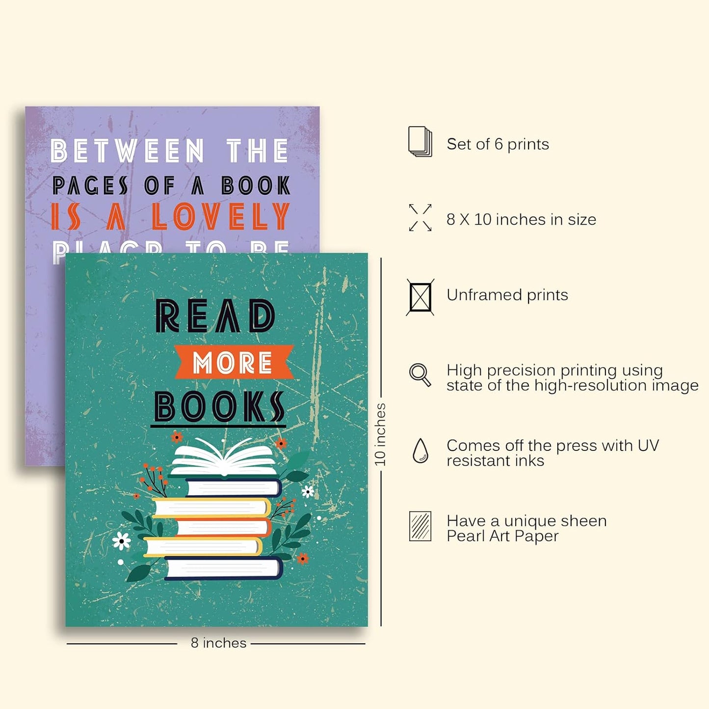 MTL HOE Inspirational Reading Posters Motivational Books Quote Art Print For Kids Study, Reading Posters For Library Book Nook Art Print, Classroom Library Decoration (Set Of 6 8"X 10" Unframed)