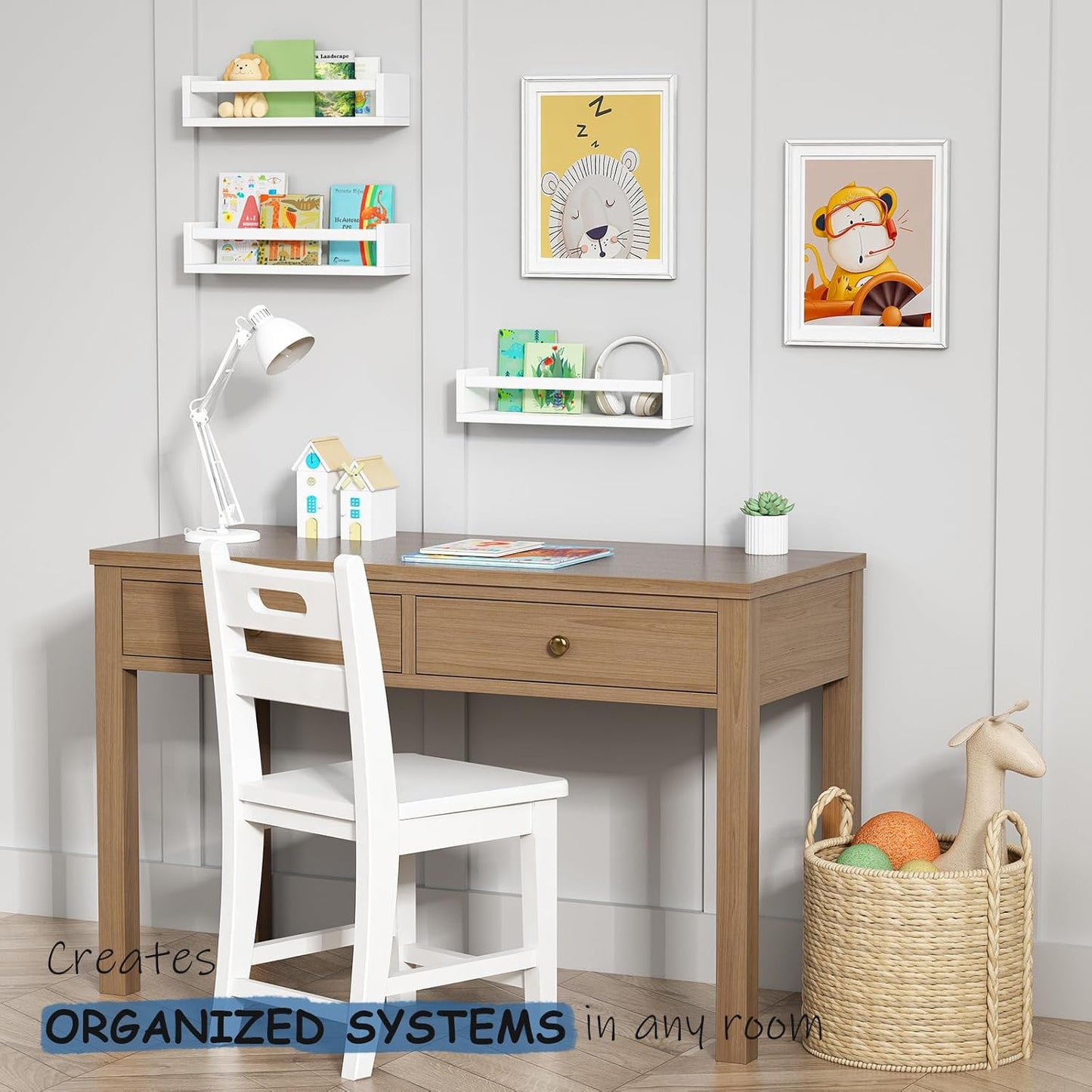 White Nursery Floating Book Shelves for Wall Set of 3, Kids Wall Shelves for Baby Room Bedroom, Modern Hanging Bookshelf for Baby Toddler Children Girls Boys Decor and Toys Books Storage