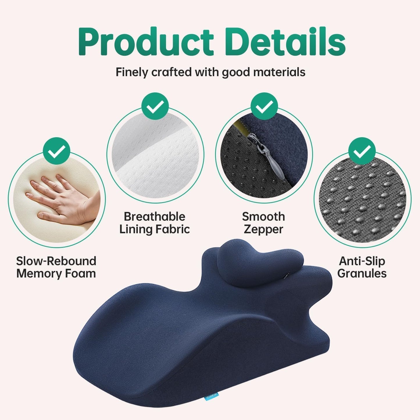 Memory Foam Ergonomic Rest Pillow for Sleeping, Acid Reflux & GERD Relief - Elevation Bed Support Pillow for Back Pain, Post Surgery Recovery, Reading with Removable Washable Cover