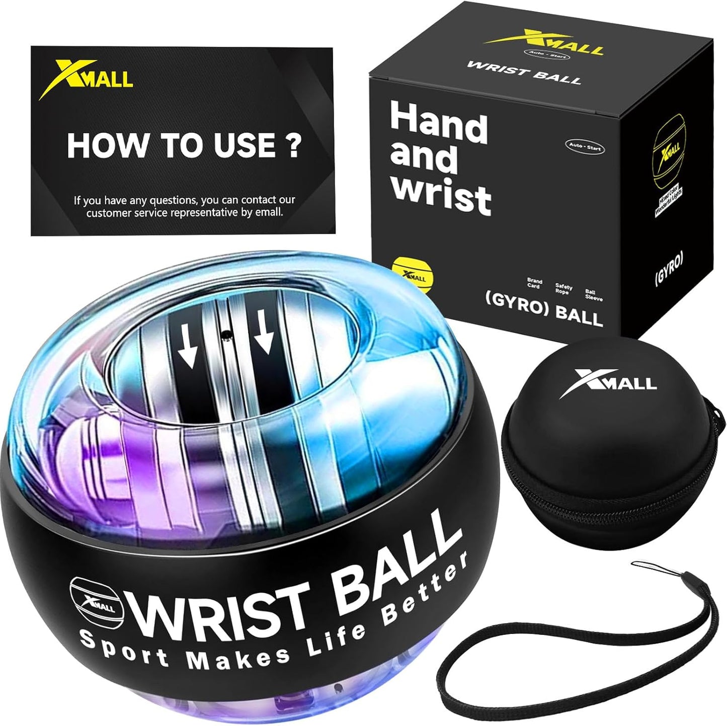 XMALL Torque Ball Hand Exerciser, Grip Strength Trainer, Auto-Start Colorful Lighting, Forearm Strengthener, Hand Strengthening Devices, Wrist Power Gyro Ball, Wrist Strengthener, Finger Exerciser