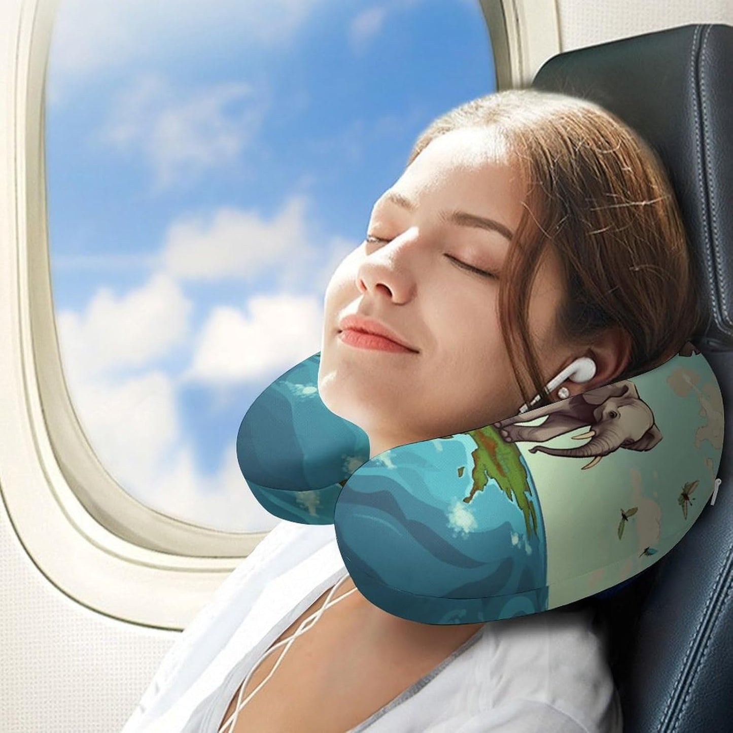 Elephants Neck Pillow Memory Foam U Shaped Pillows Portable Pillows for Shoulder Travel Head Support Pillow with Concealed Zipper for Airplane Car Home Office