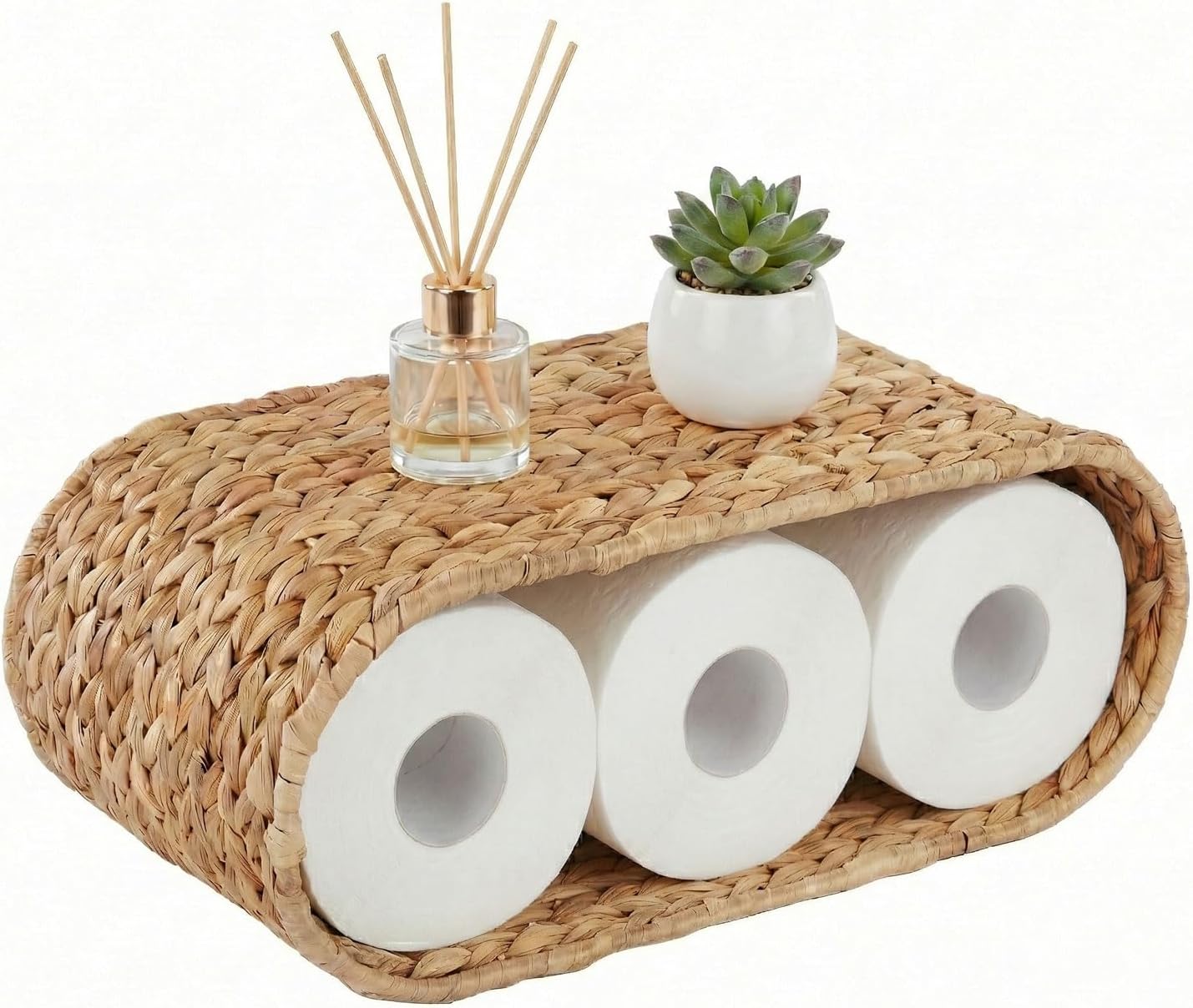 Wicker Wall Shelf,16.5'' Cute Boho Rattan Wall Mounted Shelves for Toilet Paper Storage,Plant, Book, Decorative,Natural Water Hyacinth Floating Shelves for Bathroom Decor,Nursery,Living Room