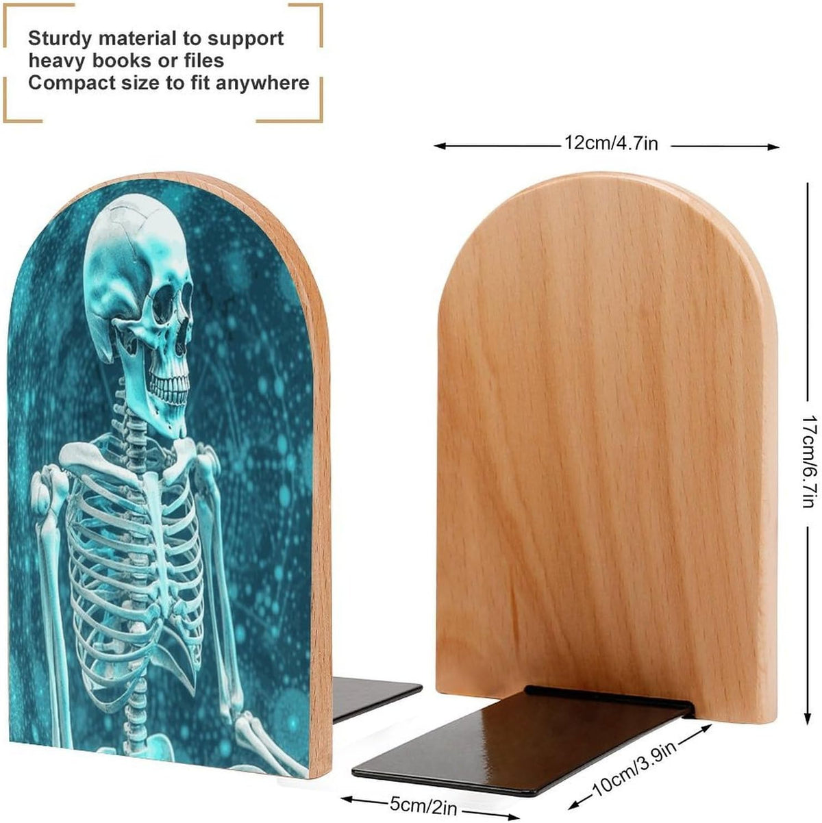 The Skeleton of Color Space Wooden Bookend Non-Slip Book Ends Heavy Duty Book Stopper with Metal Base Books Holderd Decorative Bookends Stands Firmly for Office Supplies