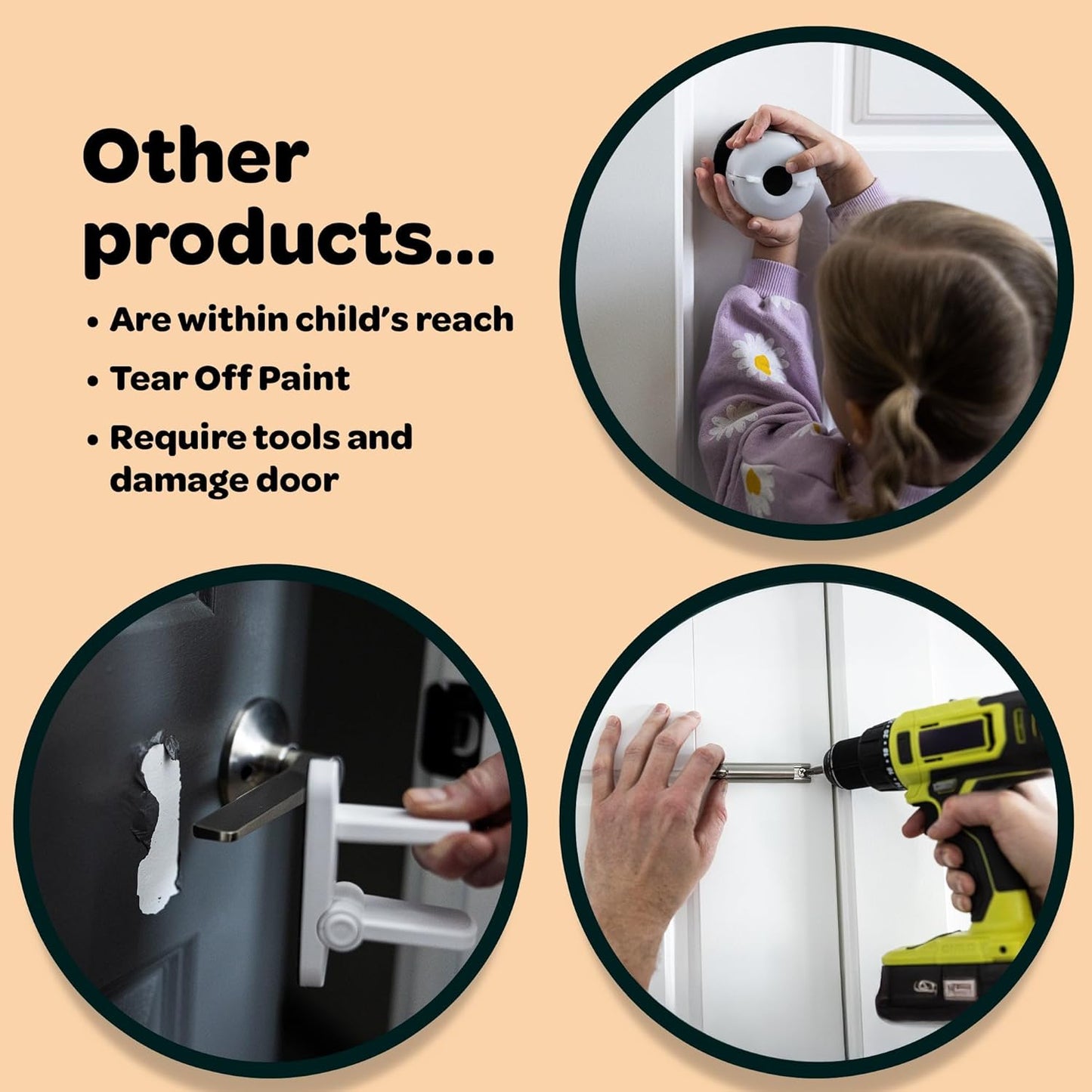 Huglock - The Snap-On Door Lock Kids Can't Reach or Defeat - No Tools or Adhesives Required - Works With Door Knob, Lever or Handle - Childproof Safety Locks are Toddler, Baby and Child Proof (1 Pack)