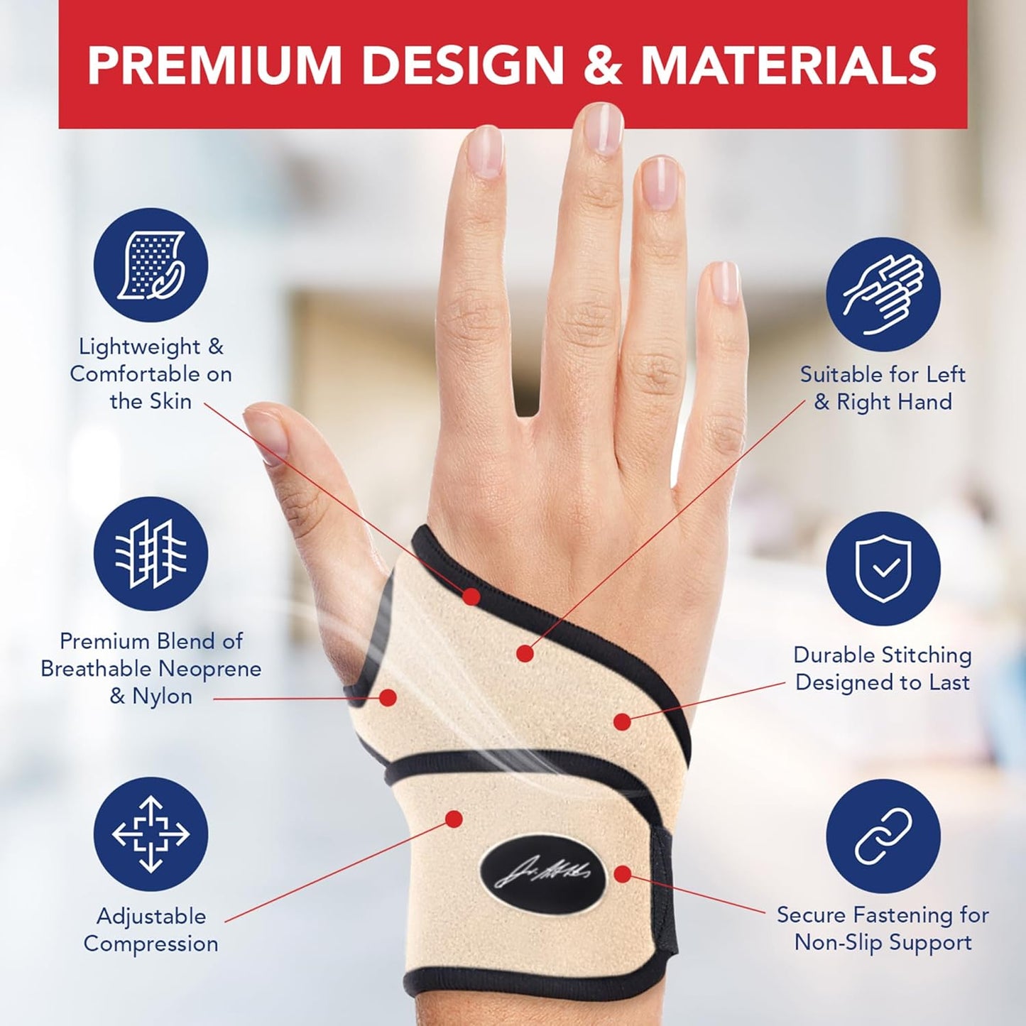 Doctor Developed Wrist Brace - Wrist wrap for Carpal Tunnel Arthritis,Tendonitis, Hand Support - Ideal for Fitness, Weightlifting - Handbook included (Nude, 1 Pack, Wrist Brace)