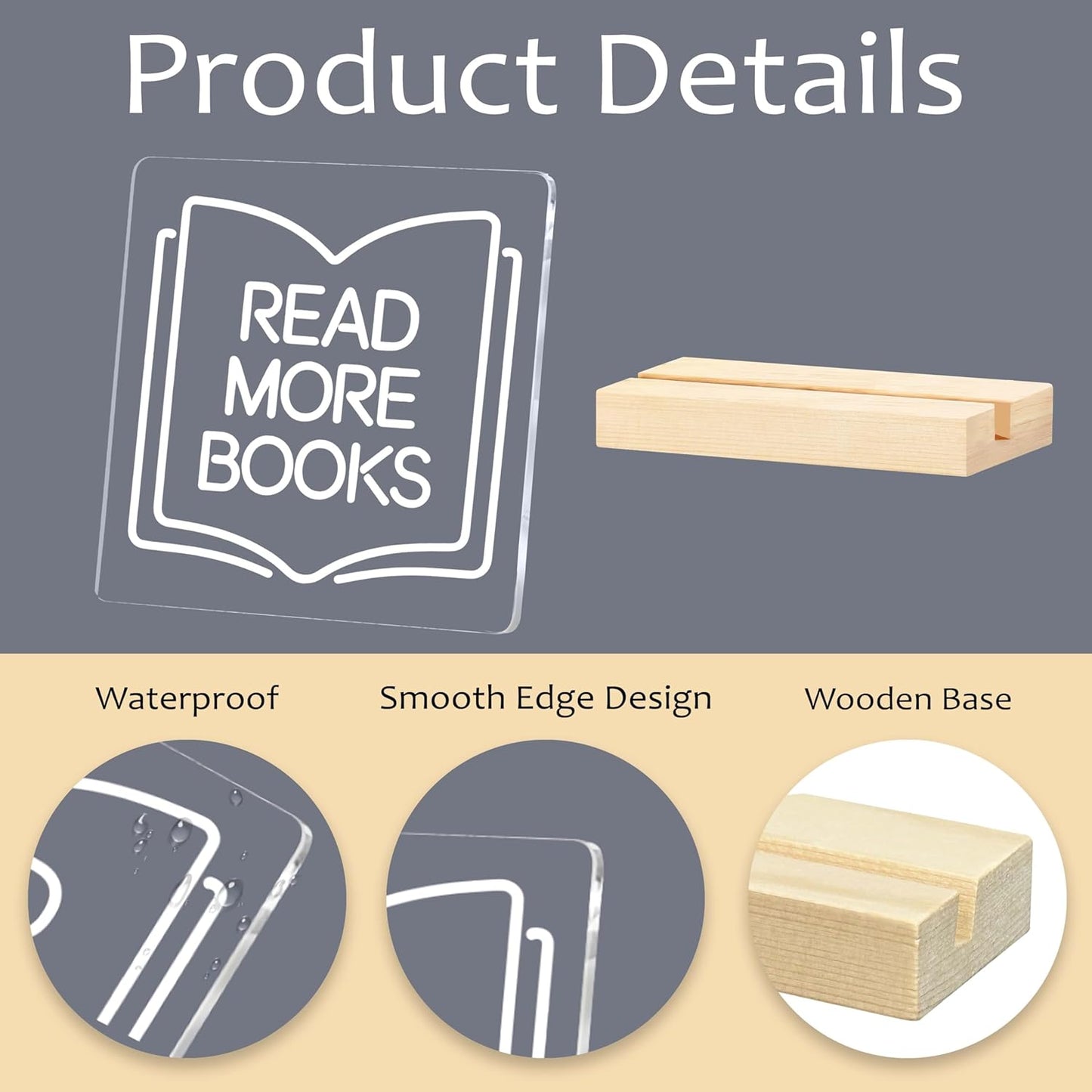 Read More Books - Reading Sign 4"x4" with Wooden Stand - Decor for Classroom, Library, Reading Room, Book Shelf, etc. - Gifts for Back-to-School Season, Christmas, etc.(006)
