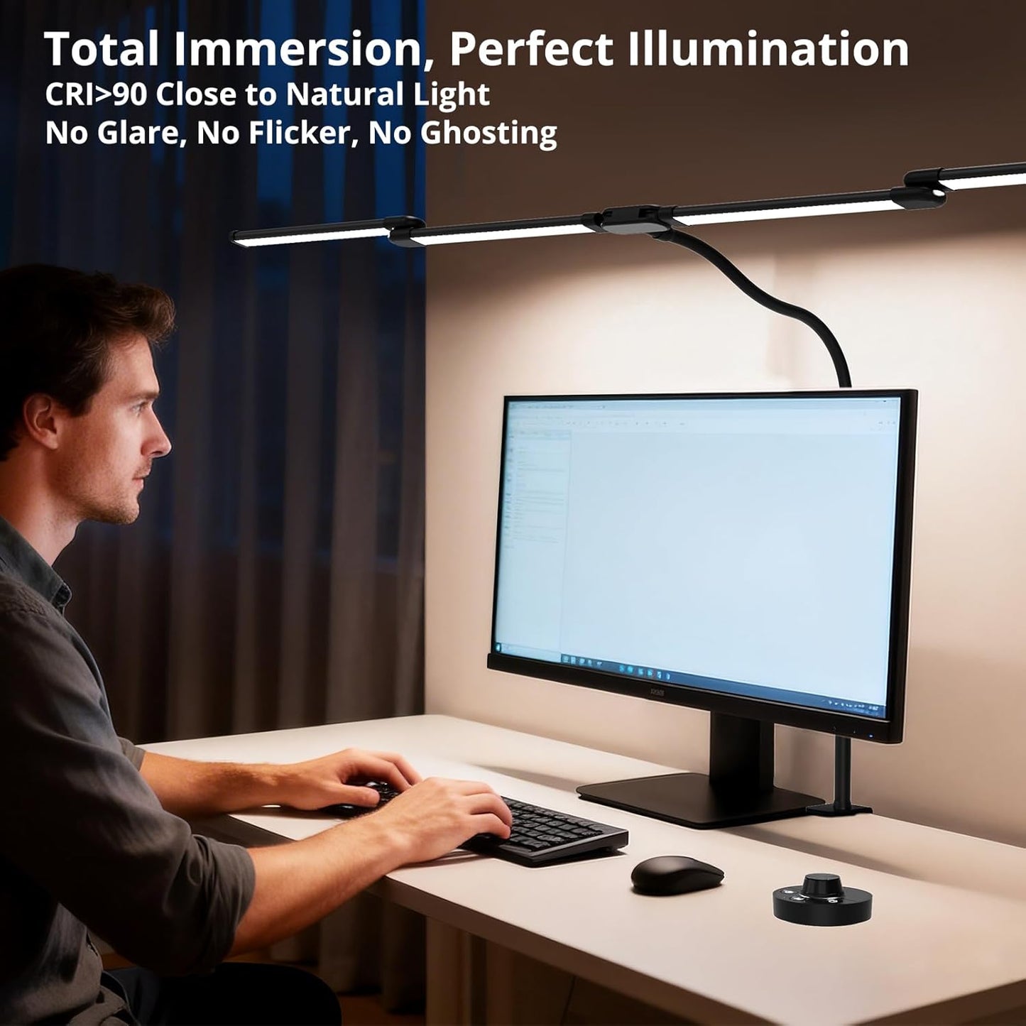 Desk Lamp, Clamp Desks Lamps for Home Office, 24W Flexible Gooseneck Table Lamp, 10 Color Modes & Brightness Eye-Caring Desk Light w/USB Adapter (12V2A Black)