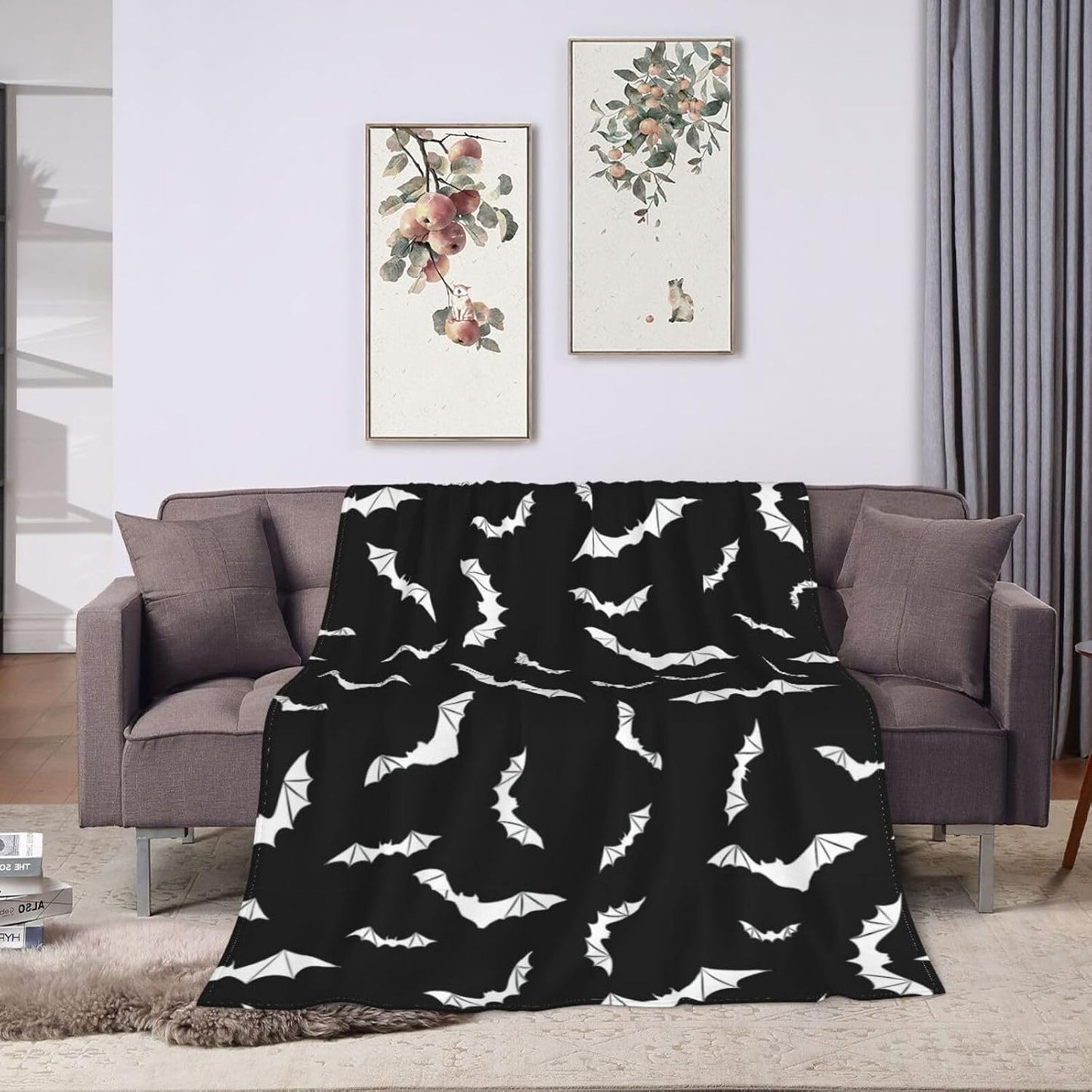Bats Halloween Goth Fleece Flannel Blanket Throw Warm Lightweight Blankets for Home Office All Season (Bats Halloween Goth, 80X60)