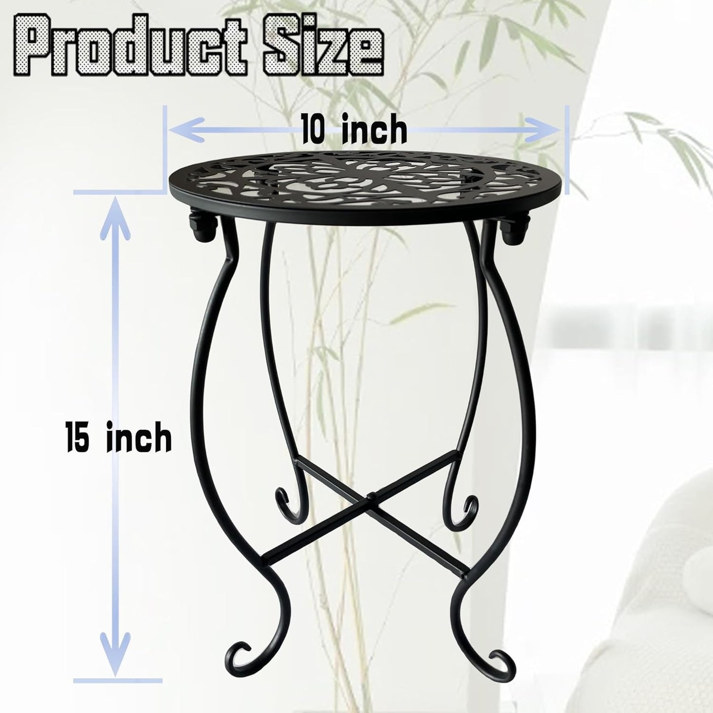 Plant Stand Indoor Outdoor, 15" Tall Flower Pot Stand, Round Metal Corner Plant Stand for Flower Pot, Rustproof Flower Plant Rack Holder for Home, Garden, Patio, Plant Lovers 1 Count