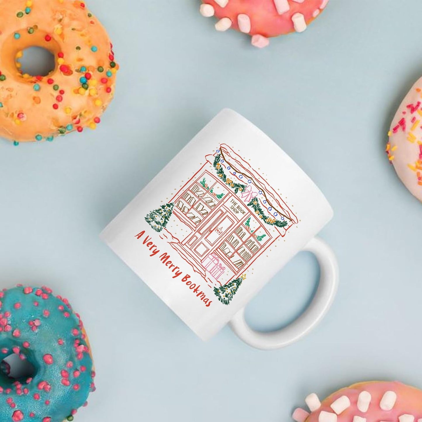 A Very Merry Bookmas Christmas Book Lover Coffee Mugs, Xmas White Ceramic Cups, Holiday Gifts, 11oz 15oz