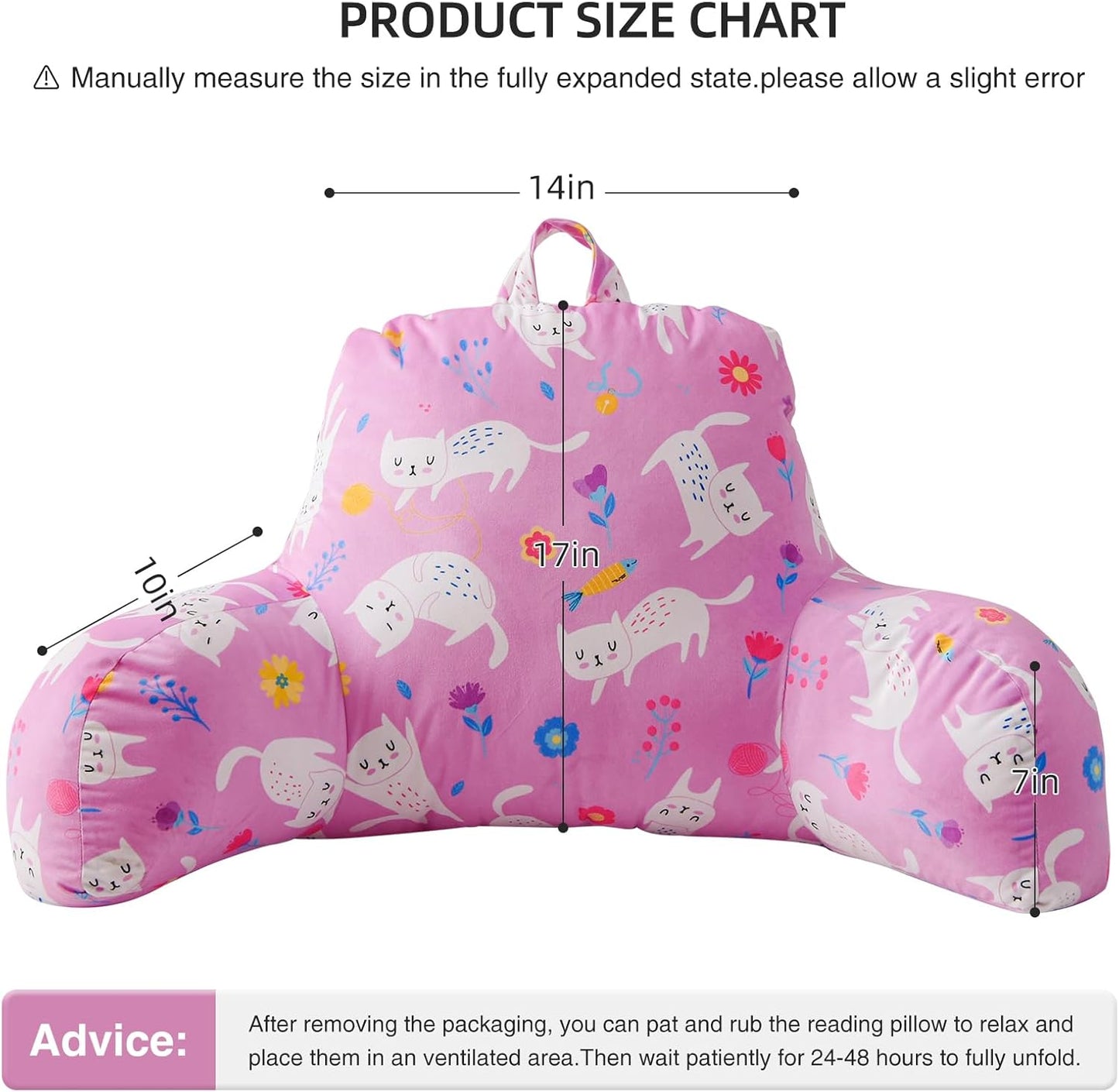 Aimuan Pink Cat Reading Pillow Bed Rest Wedge Backrest Pillow with Arms Back Support for Sitting Up in Bed Cushion Incline Rest Sleeping Snoring Pillow (Pink-cat)