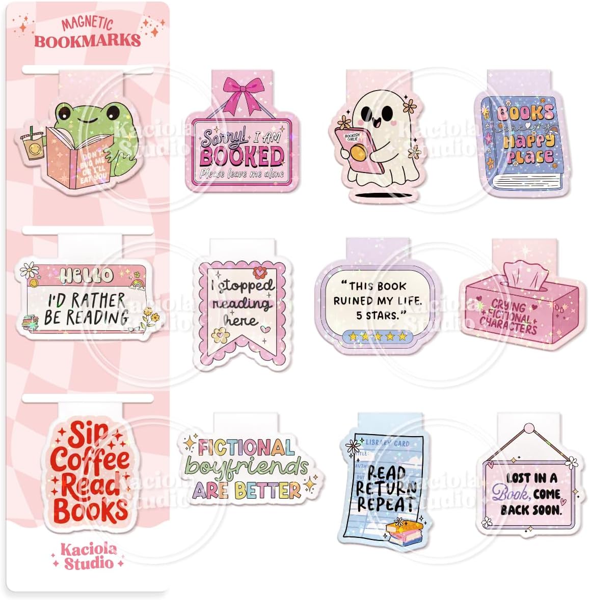 12PCS Glittery Magnetic Bookmarks, Funny Cute Book Marks for Book Lovers Gifts, Bookmark Accessories for Women Teachers Students School Office Home Supplies (Funny)