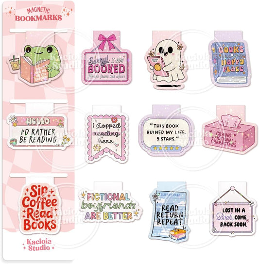 12PCS Glittery Magnetic Bookmarks, Funny Cute Book Marks for Book Lovers Gifts, Bookmark Accessories for Women Teachers Students School Office Home Supplies (Funny)