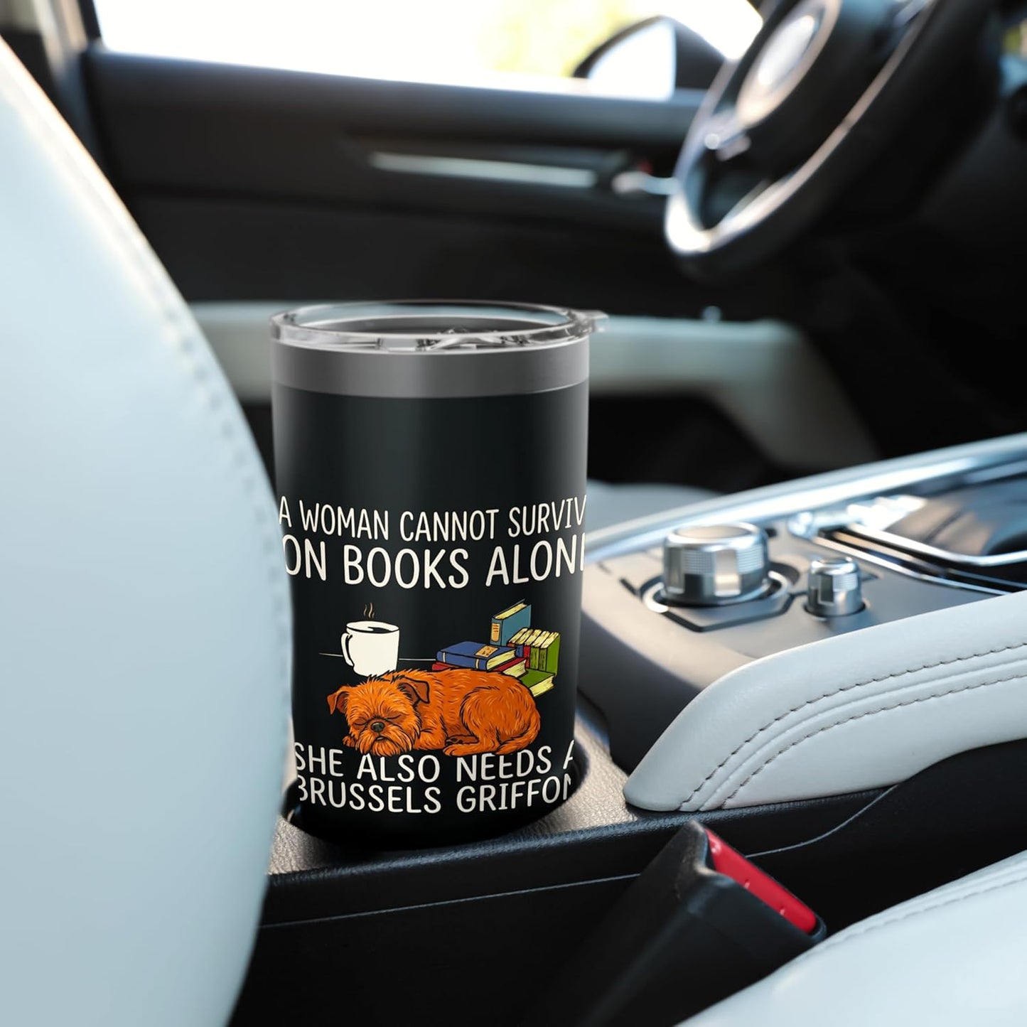 Books Coffee Brussels Griffon Funny Dog Lover Stainless Steel Insulated Tumbler