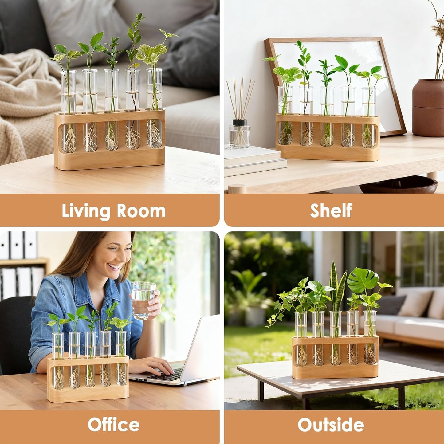 Plant Propagation Station with 9-Level Dimmable LED Light, 5 Glass Test Tube Vases, Wooden Stand for Hydroponic Plants, Gardening Gift for Women & Plant Lovers, Desktop Terrarium & Home Decor