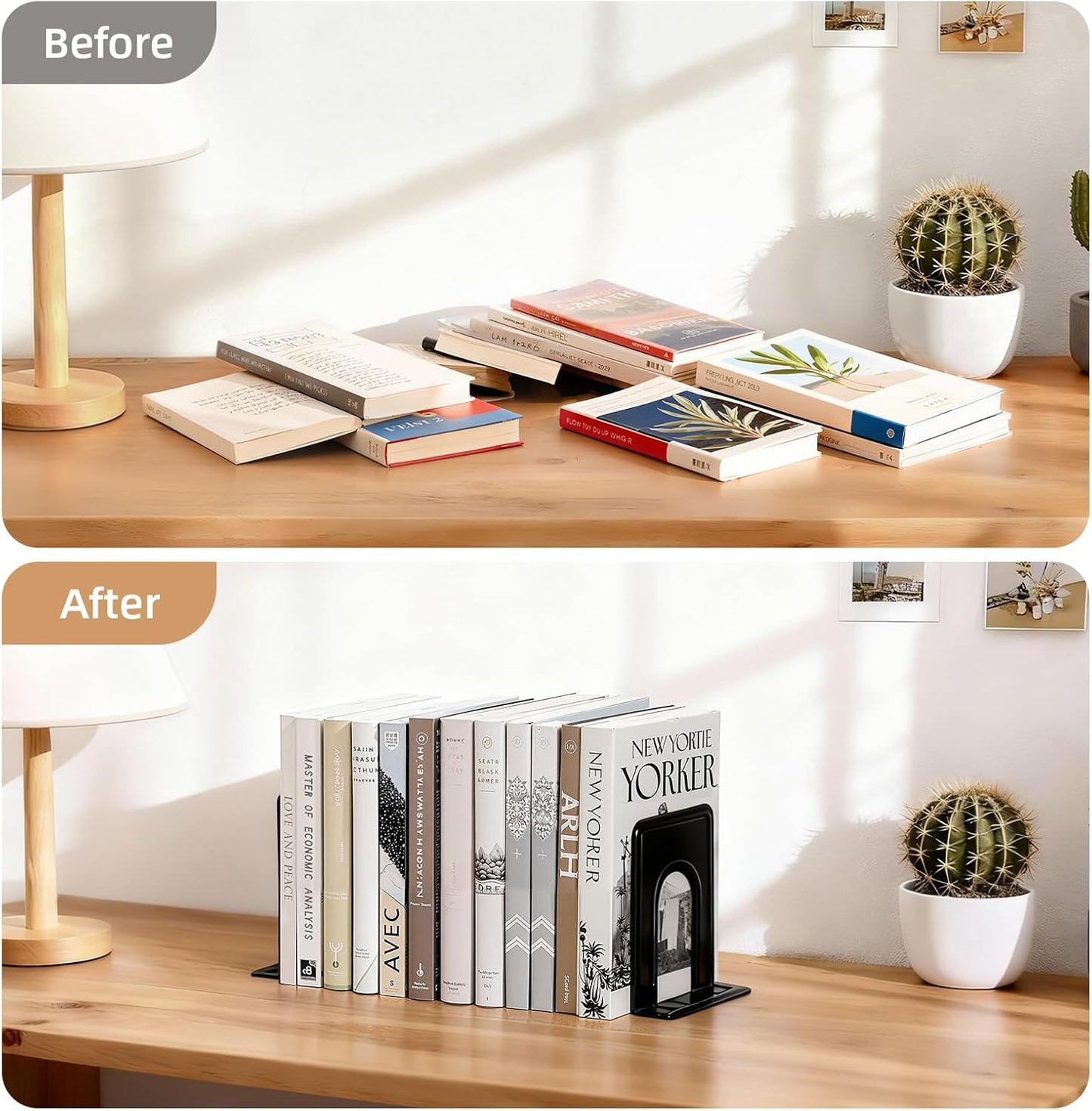 Happyhapi 14 Pair Book Ends for Shelves, 28 Pcs Metal Bookends Book Holder for Shelf, Heavy Book Stopper for Desk, Simple Library Office Home Bookend, 4.9 x 5.7 x 6.5 in, Black