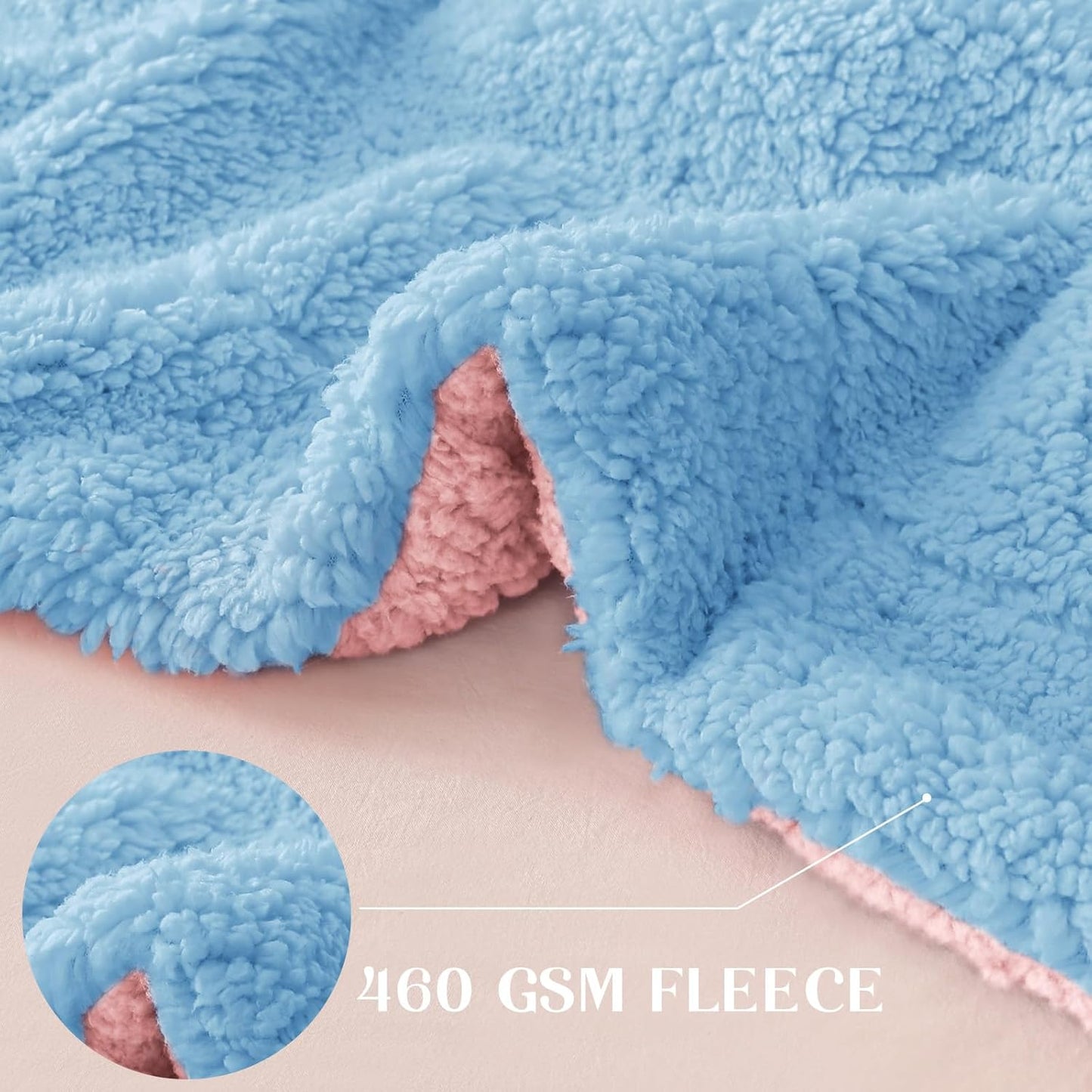 Exclusivo Mezcla Reversible Sherpa Throw Blanket for Couch, Thick and Warm Fleece Blankets for Winter, Soft Plush Fluffy, 50x60 Inches, Blue/Light Pink