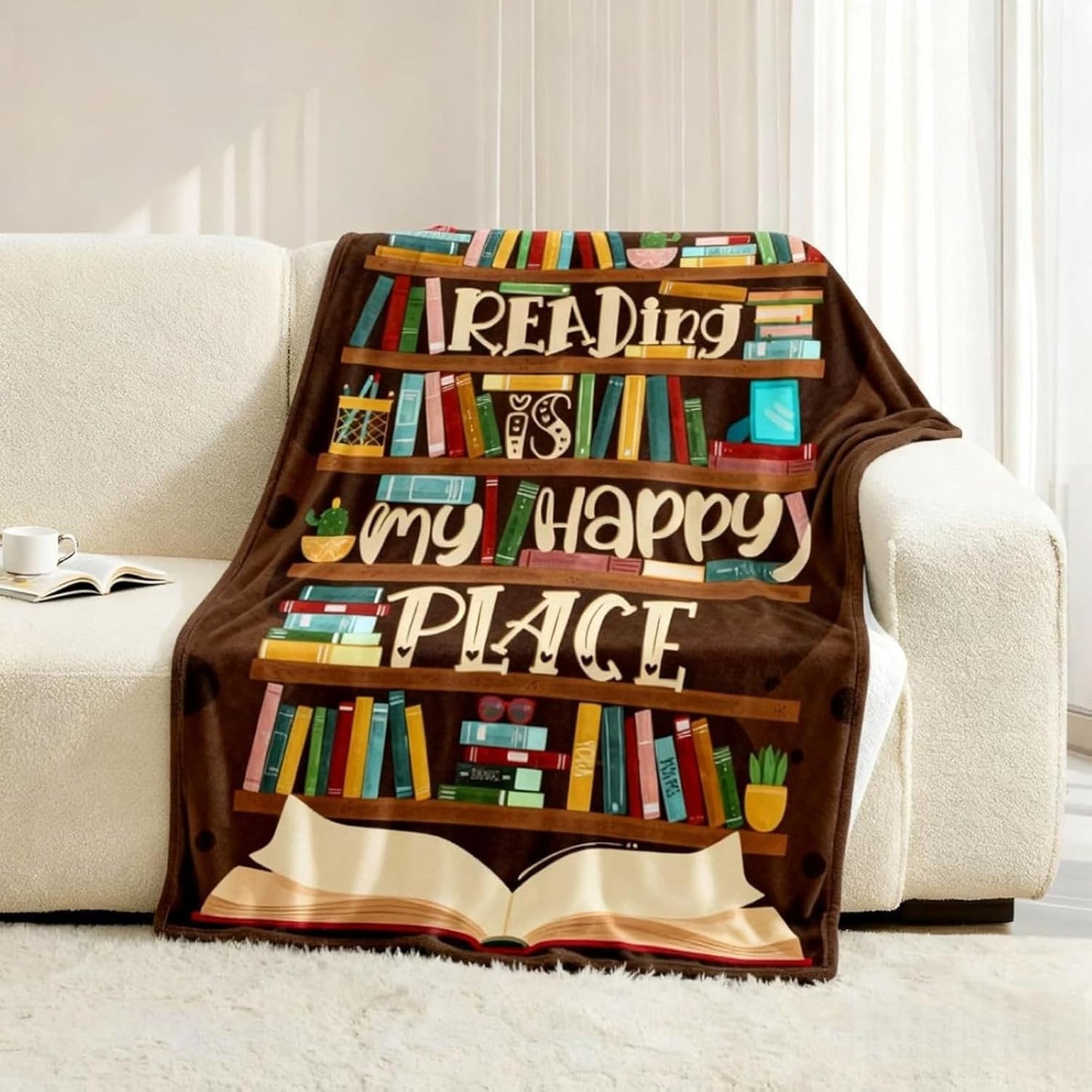 Book Lovers Blanket 50"x60" , Reading Blanket for Book Lovers Gift for Readers, Great Reader Gift for Women Bookish Christmas or Birthday Gift