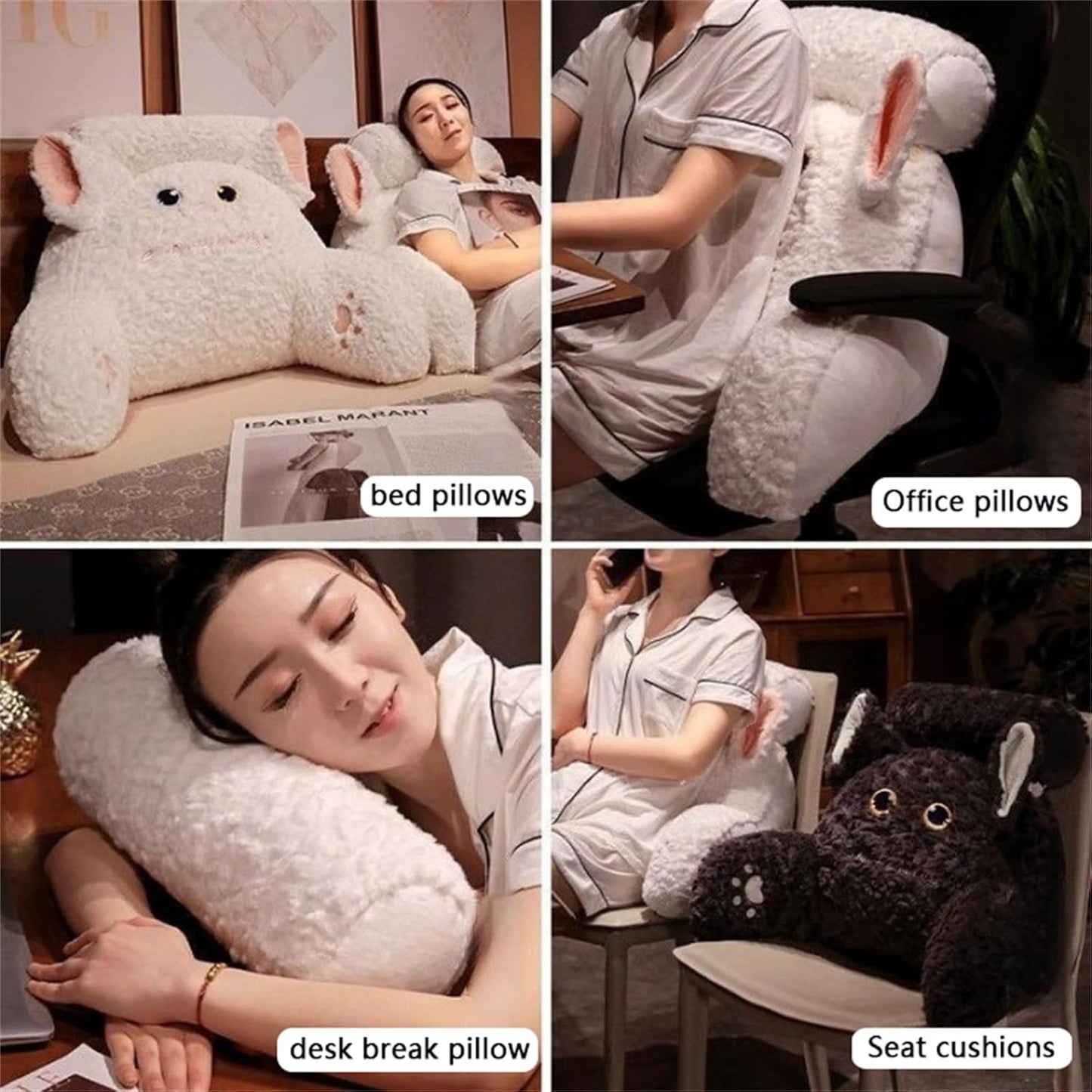 Reading Pillow for Sitting in Bed Adult,Cute Cat Pillow Back Pillows,Sit Up Pillow Backrest Pillow with Arms, Back Support Pillow for Sitting Up in Bed,Chair Back Cushion (Black)