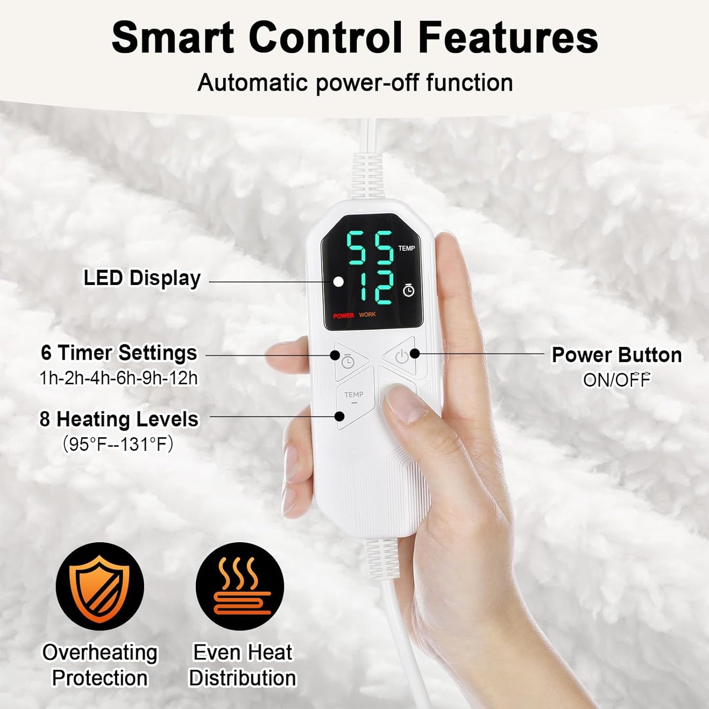 Tuanse Wearable Electric Blanket with Foot Pocket 70" x 50" Soft Flannel Heated Wrap with Sleeves, 8 Heating Levels & 1 to 12 Hours Auto Shut Off, Machine Washable, Black and Red Checkered Patter
