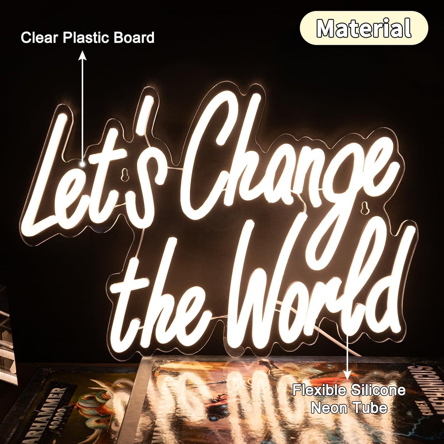 Let‘s Change the World Neon Sign, Motivational LED Neon Light for Office, Positive Light Up Sign for Bedroom Wall Decor, Inspirational Gift for Activists, Teachers, Graduates