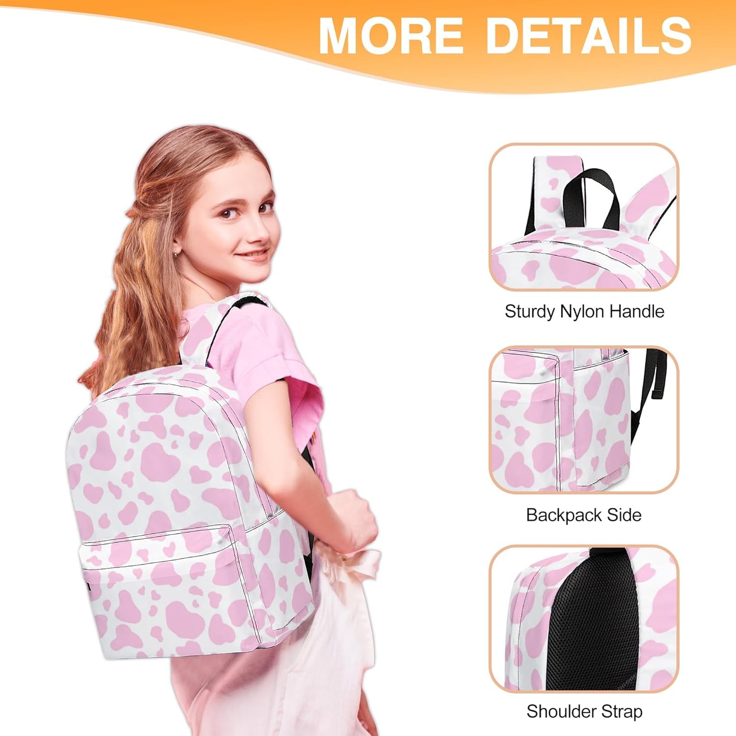 3PCS Backpack for Boys Girls Back To School, Kids Backpack for Teens Elementary Middle High School Students, Large Capacity 17 Inch Bookbags with Lunch Box and Pencil Case (Cow)