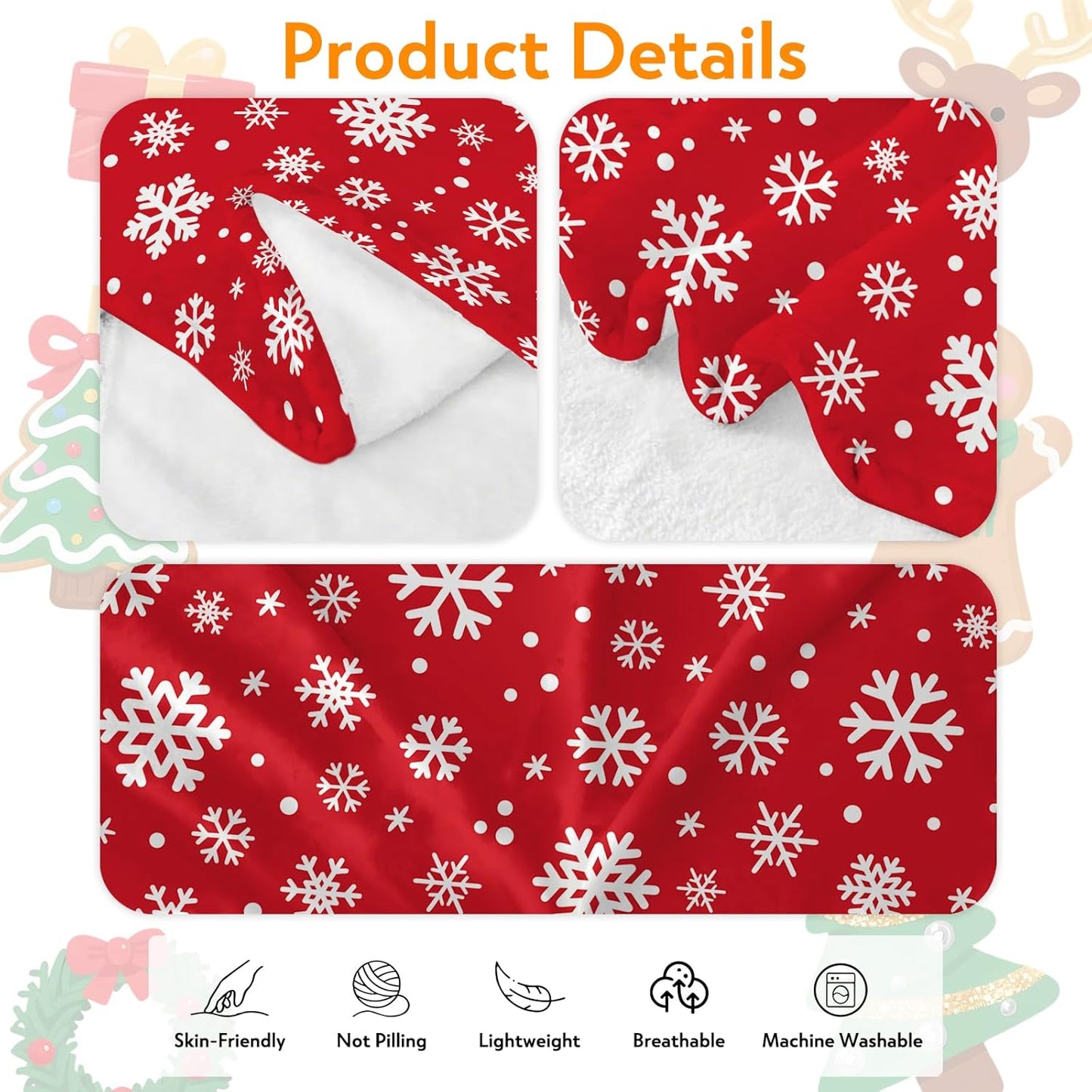 Christmas Throw Blanket - Ultra Soft Flannel Holiday Blankets for Couch & Bed, 50x40 Inch Cozy Lightweight Warm Blanket for Adults Kids, Machine Washable with Snowflake