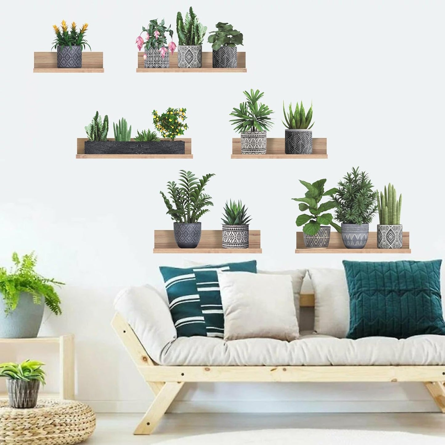 LHIUEM Potted Plants Decals Vine Stickers Green Botanical Decals(12'X33') Cottagecore Greenery Stickers Plant Spring Clings Tropical Wall Art 3D Vinyl Succulent Wall Clings for Office Lavatory