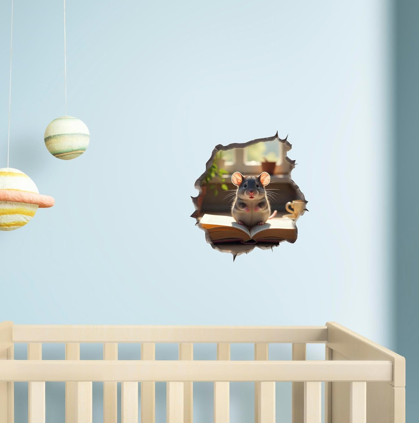 Mouse Reading Book Wall Murals Peel and Stick for Kids Room, Classroom Wall Decor - 3D Effect Wall Mural, Ideal Wall Stickers & Murals, Decorative Decal for Educational Spaces Design 26